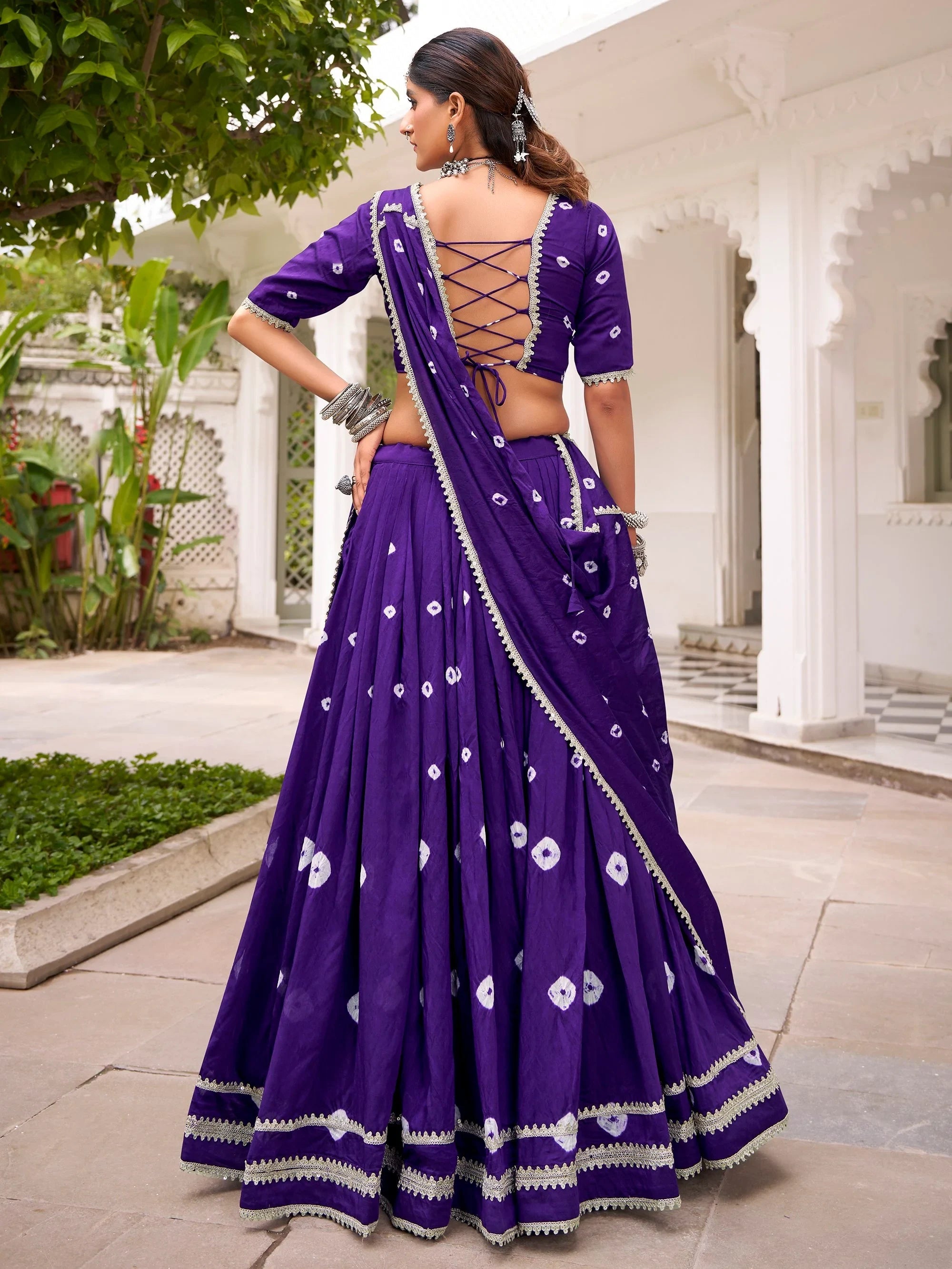 Purple Fantastic Bandhej Printed Chanderi Festive Wear Lehenga Choli