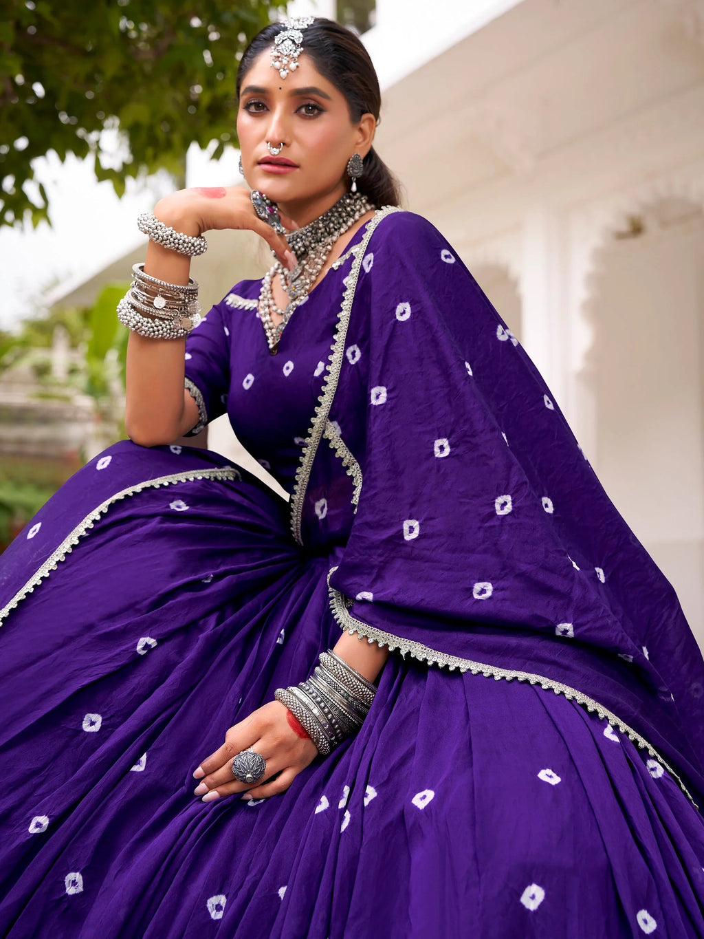 Purple Fantastic Bandhej Printed Chanderi Festive Wear Lehenga Choli