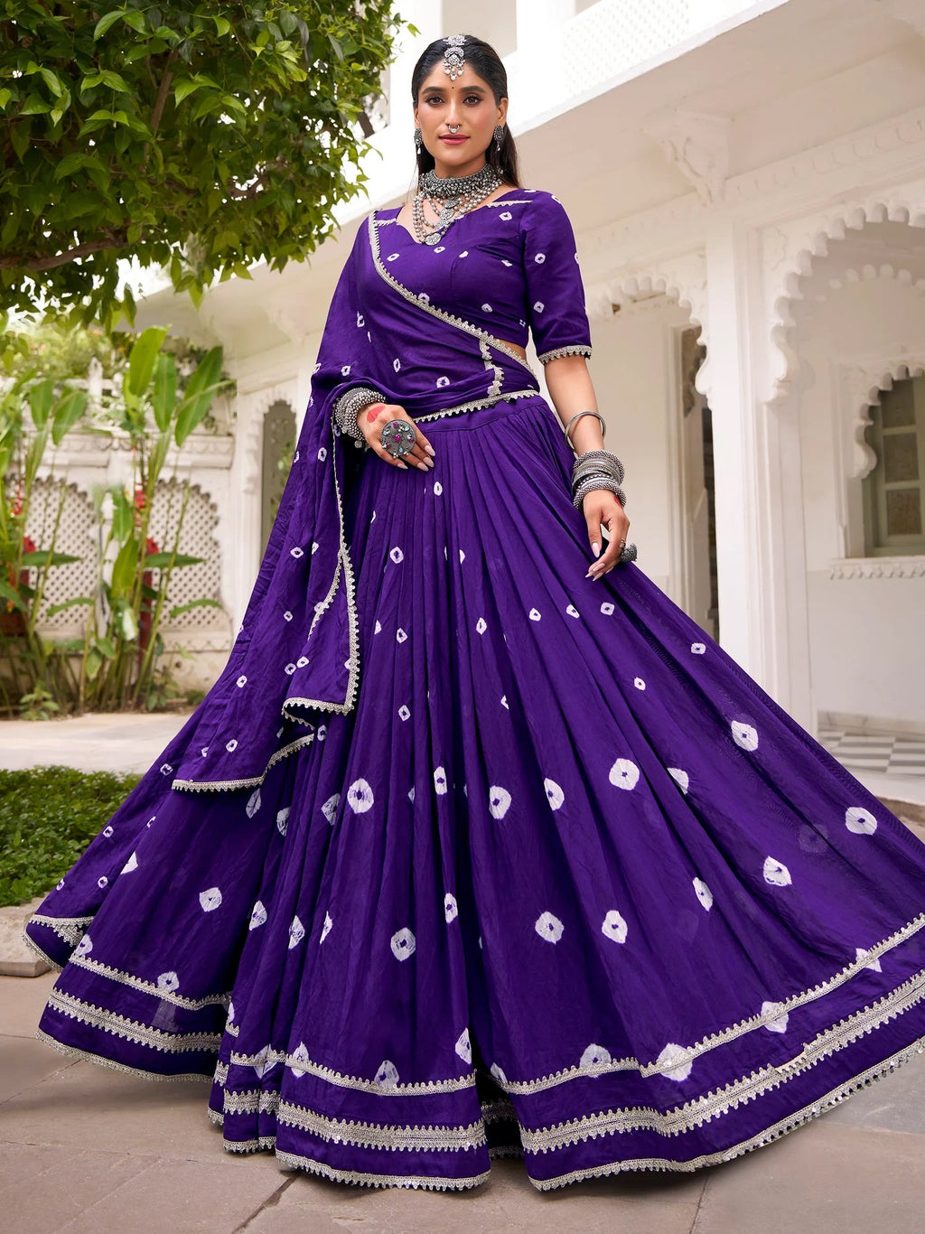 Purple Fantastic Bandhej Printed Chanderi Festive Wear Lehenga Choli