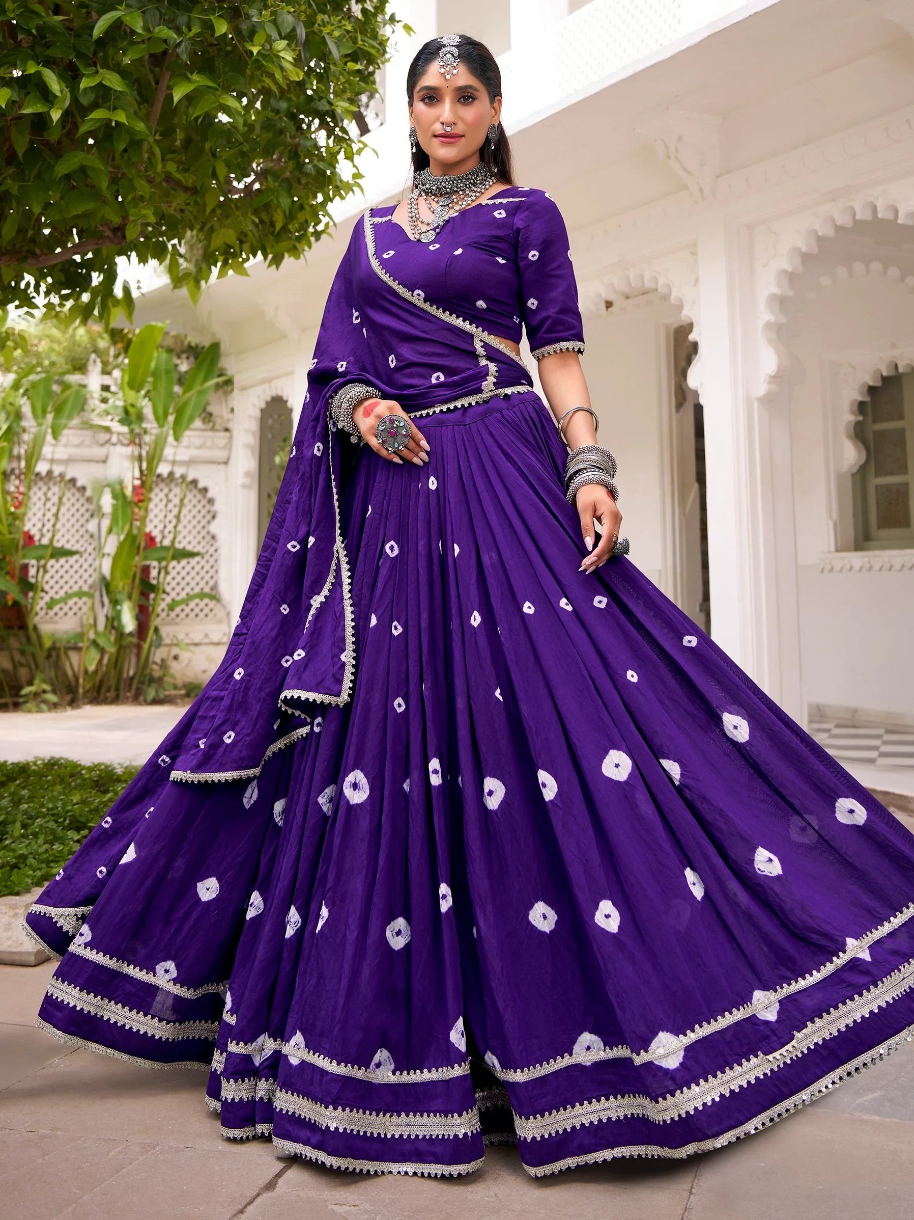 Purple Fantastic Bandhej Printed Chanderi Festive Wear Lehenga Choli