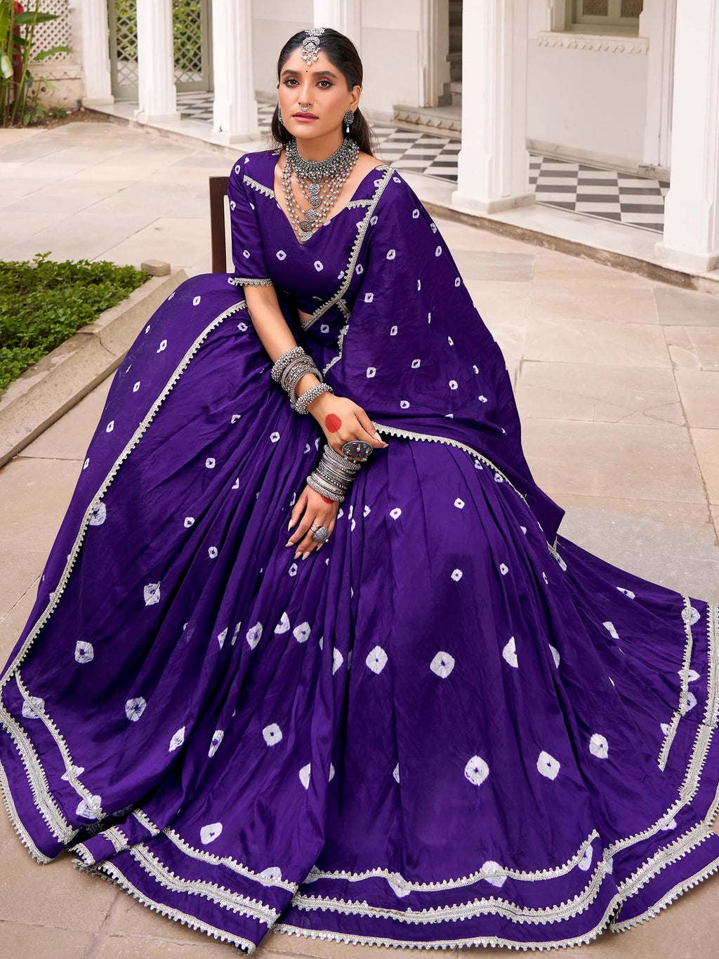Purple Fantastic Bandhej Printed Chanderi Festive Wear Lehenga Choli