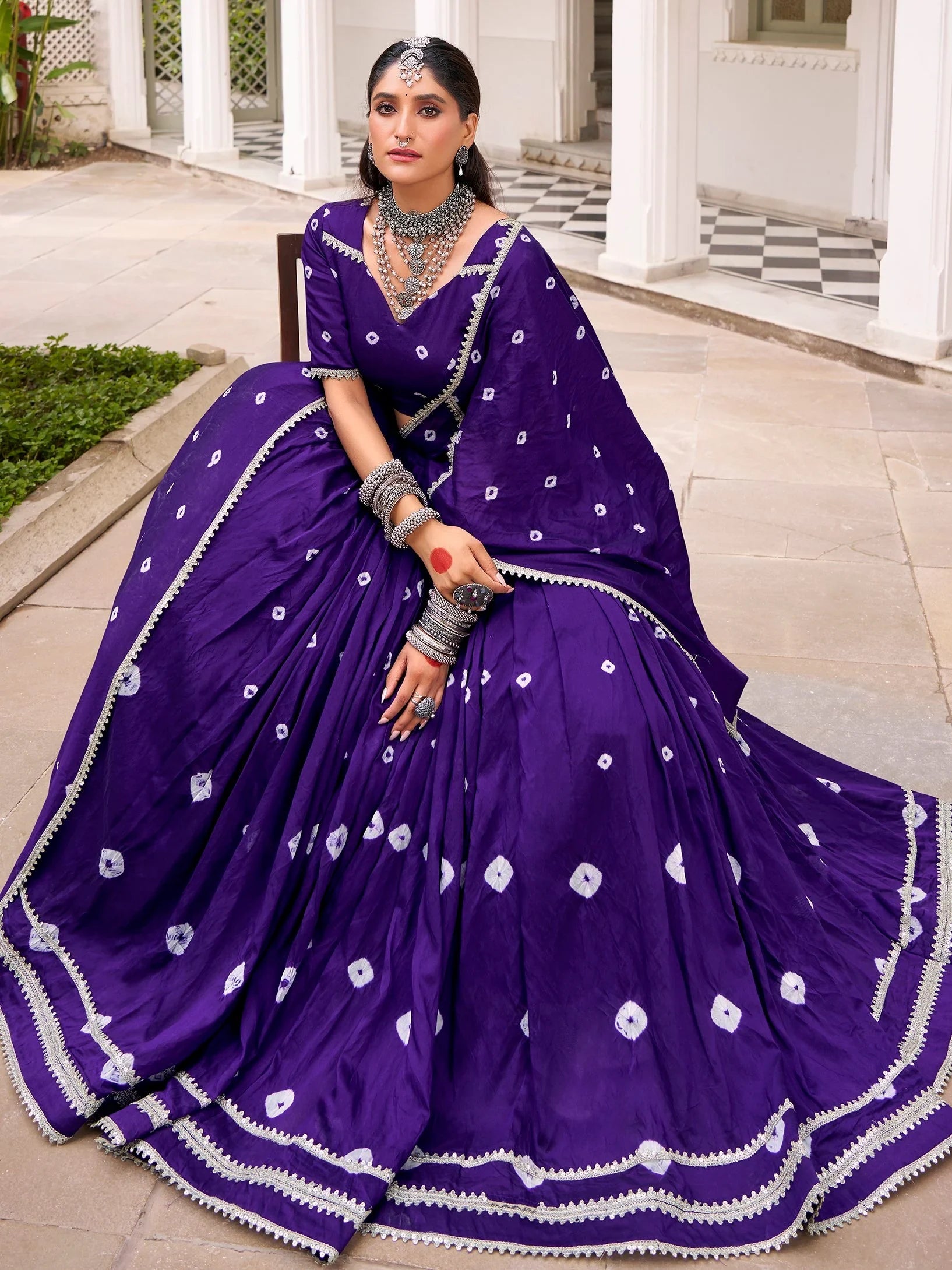 Purple Fantastic Bandhej Printed Chanderi Festive Wear Lehenga Choli