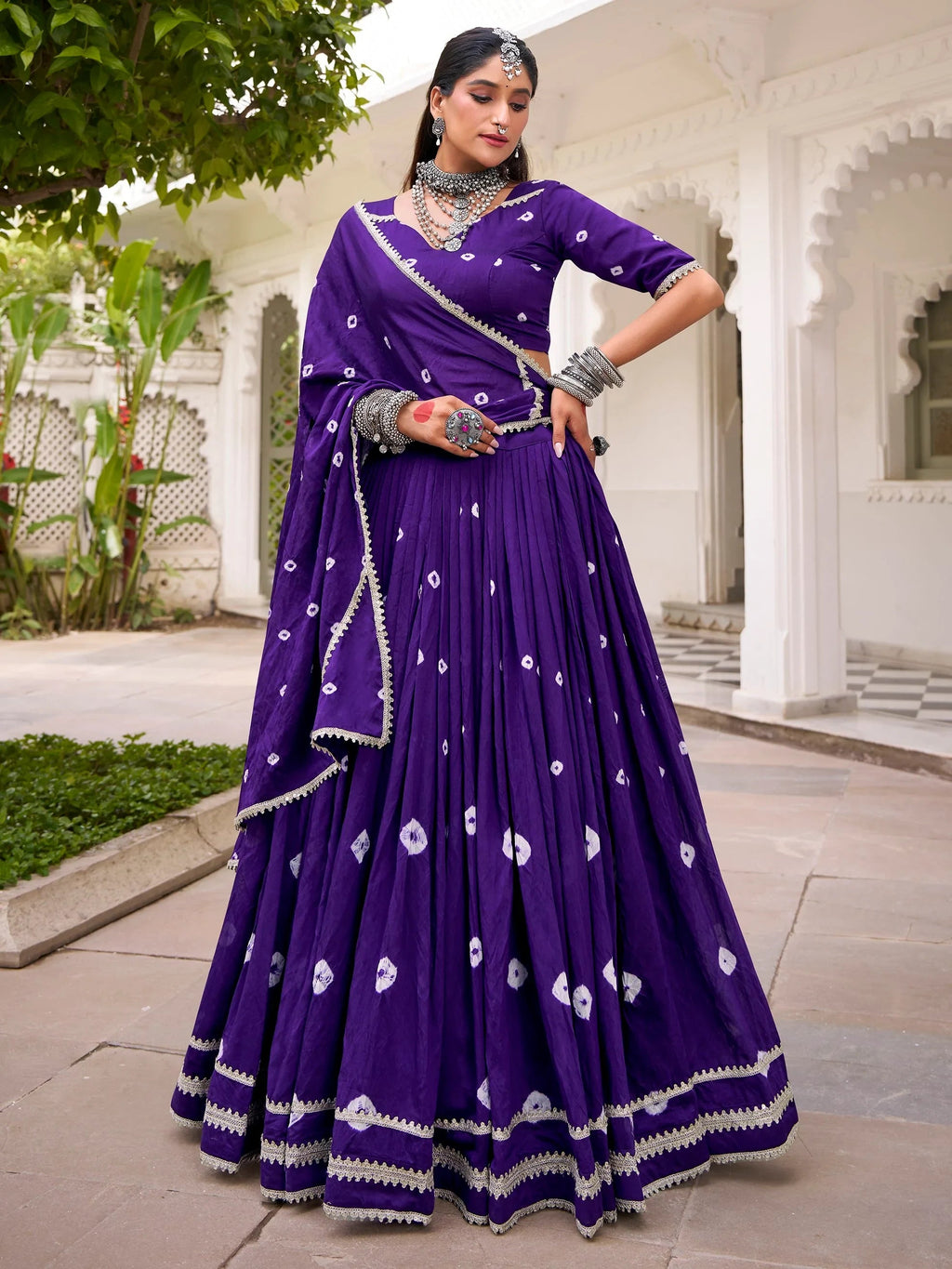 Purple Fantastic Bandhej Printed Chanderi Festive Wear Lehenga Choli