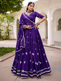 Purple Fantastic Bandhej Printed Chanderi Festive Wear Lehenga Choli