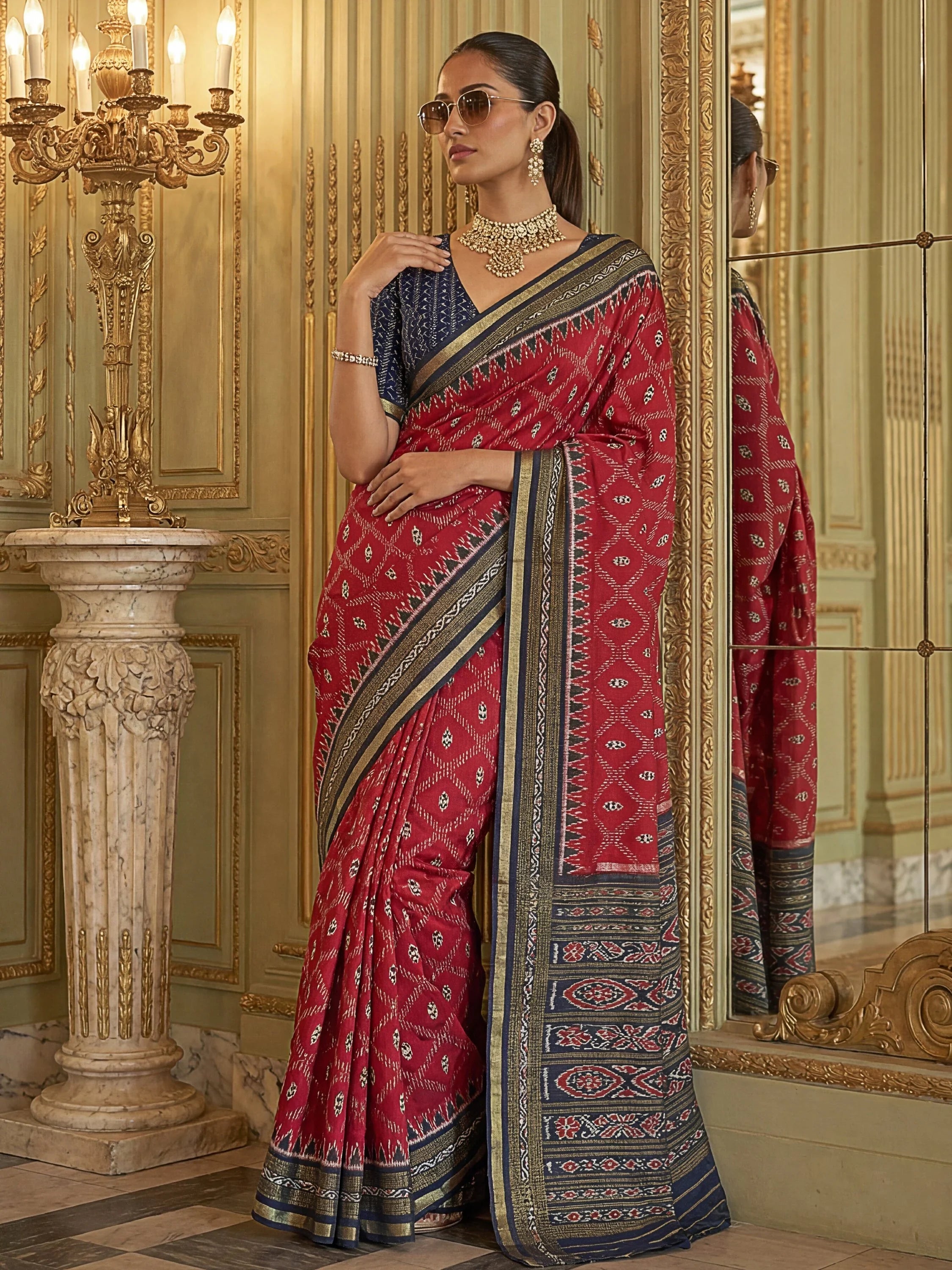 Red Stunning Zari Weaving Silk Festive Wear Saree
