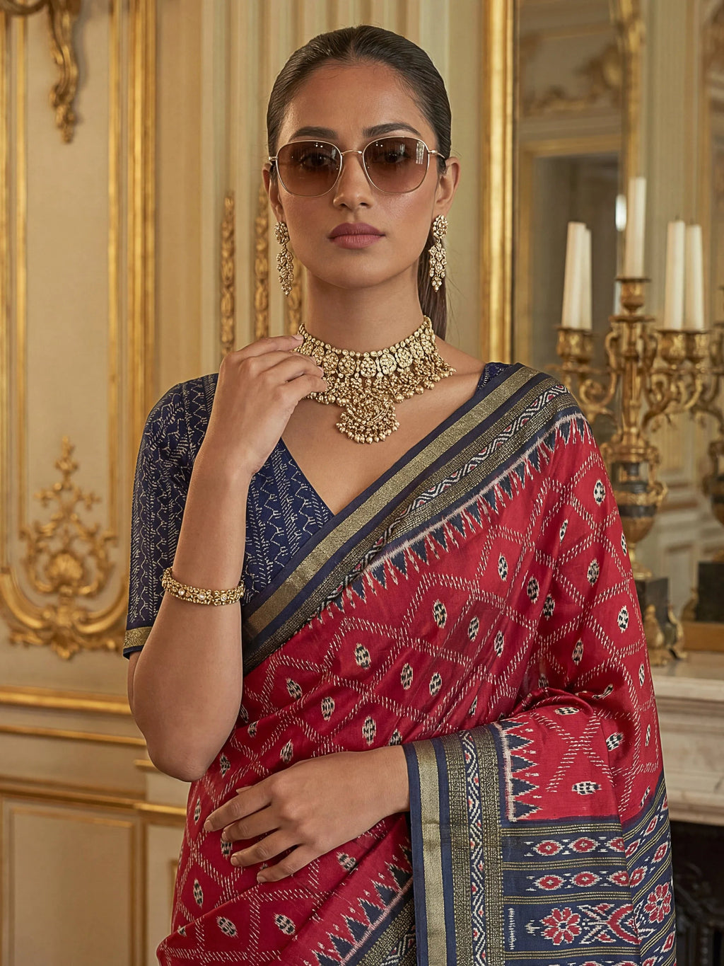 Red Stunning Zari Weaving Silk Festive Wear Saree
