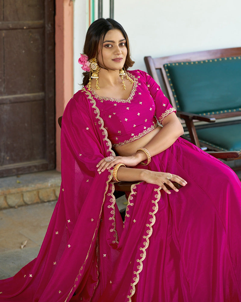 Pink Chinon Designer Lehenga Choli with Embroidery for Festive Occasions