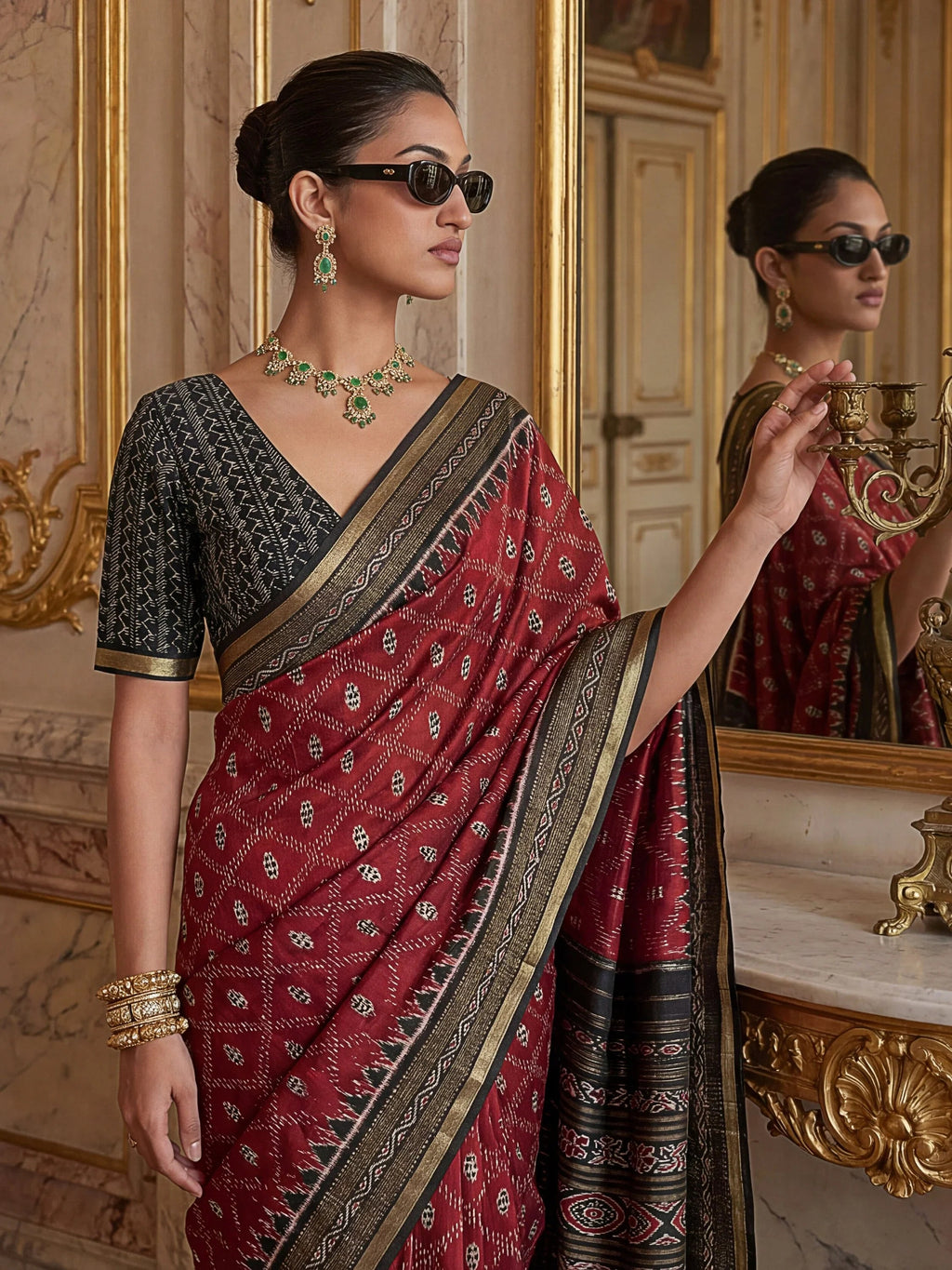 Maroon Stunning Zari Weaving Silk Festive Wear Saree