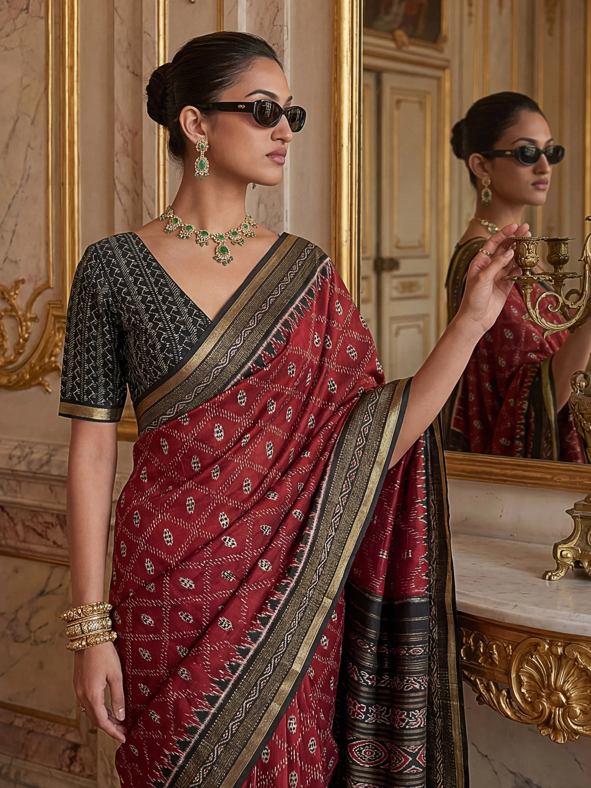 Maroon Stunning Zari Weaving Silk Festive Wear Saree