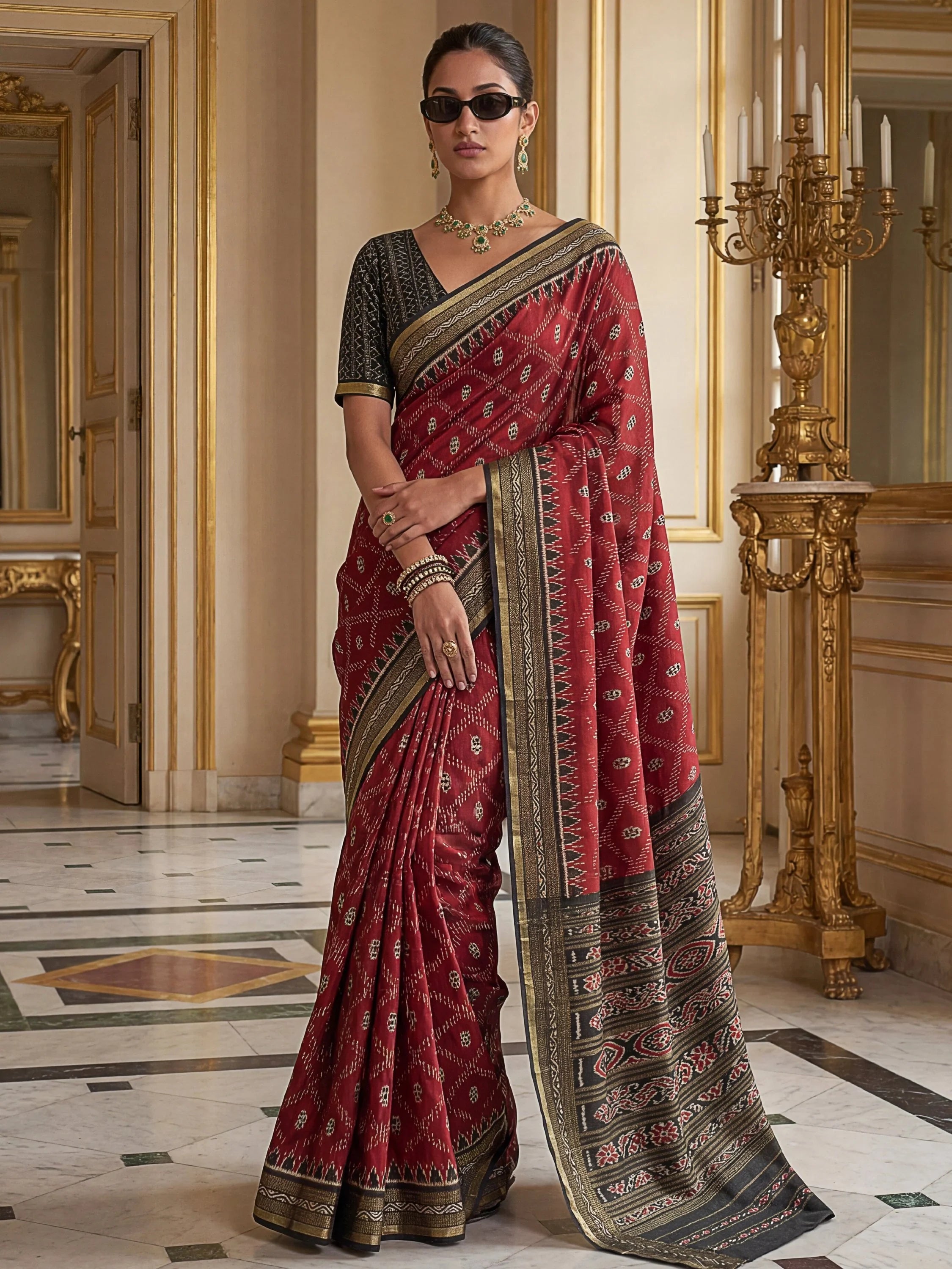 Maroon Stunning Zari Weaving Silk Festive Wear Saree