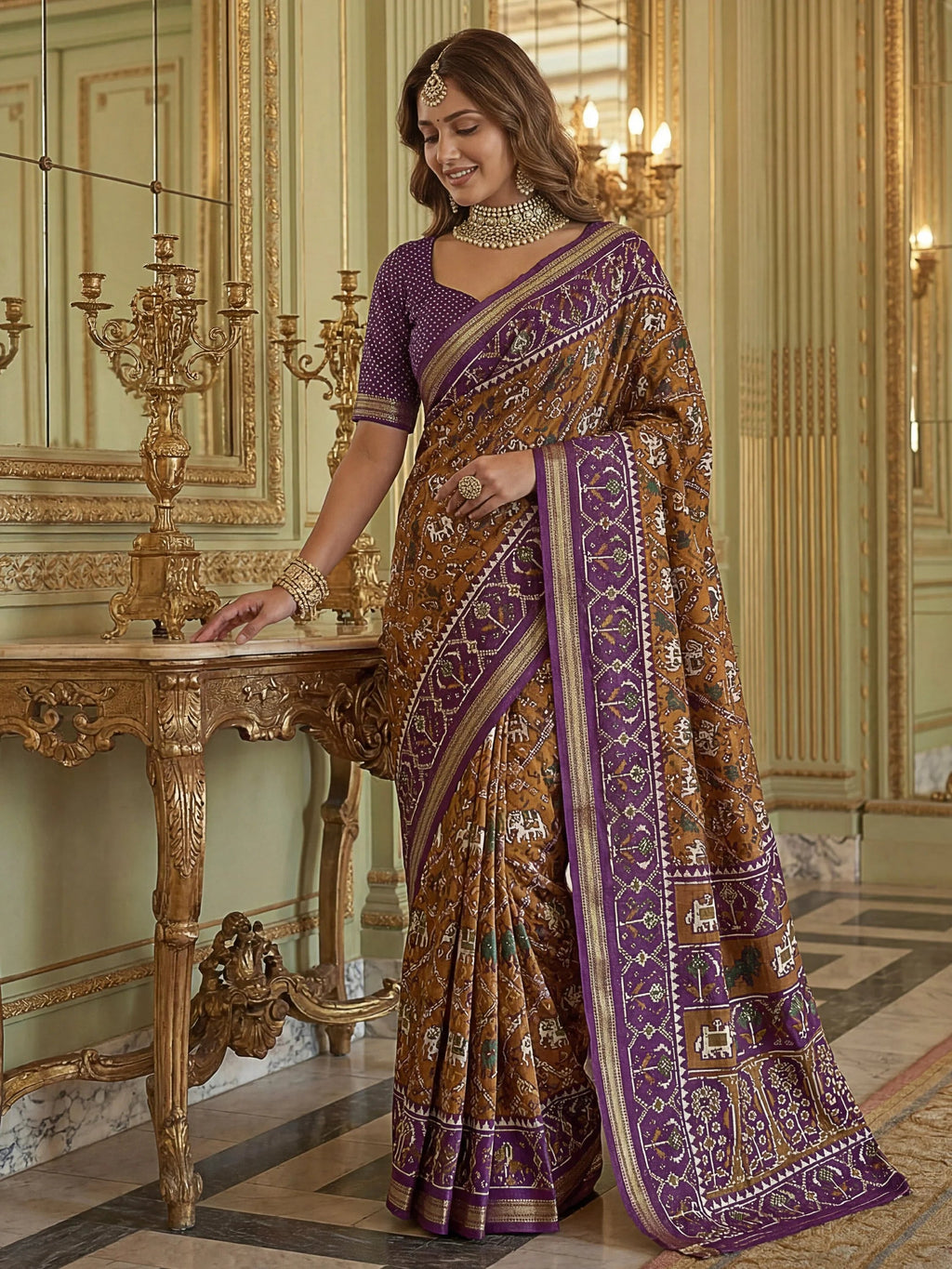 Purple Stunning Zari Weaving Silk Festive Wear Saree