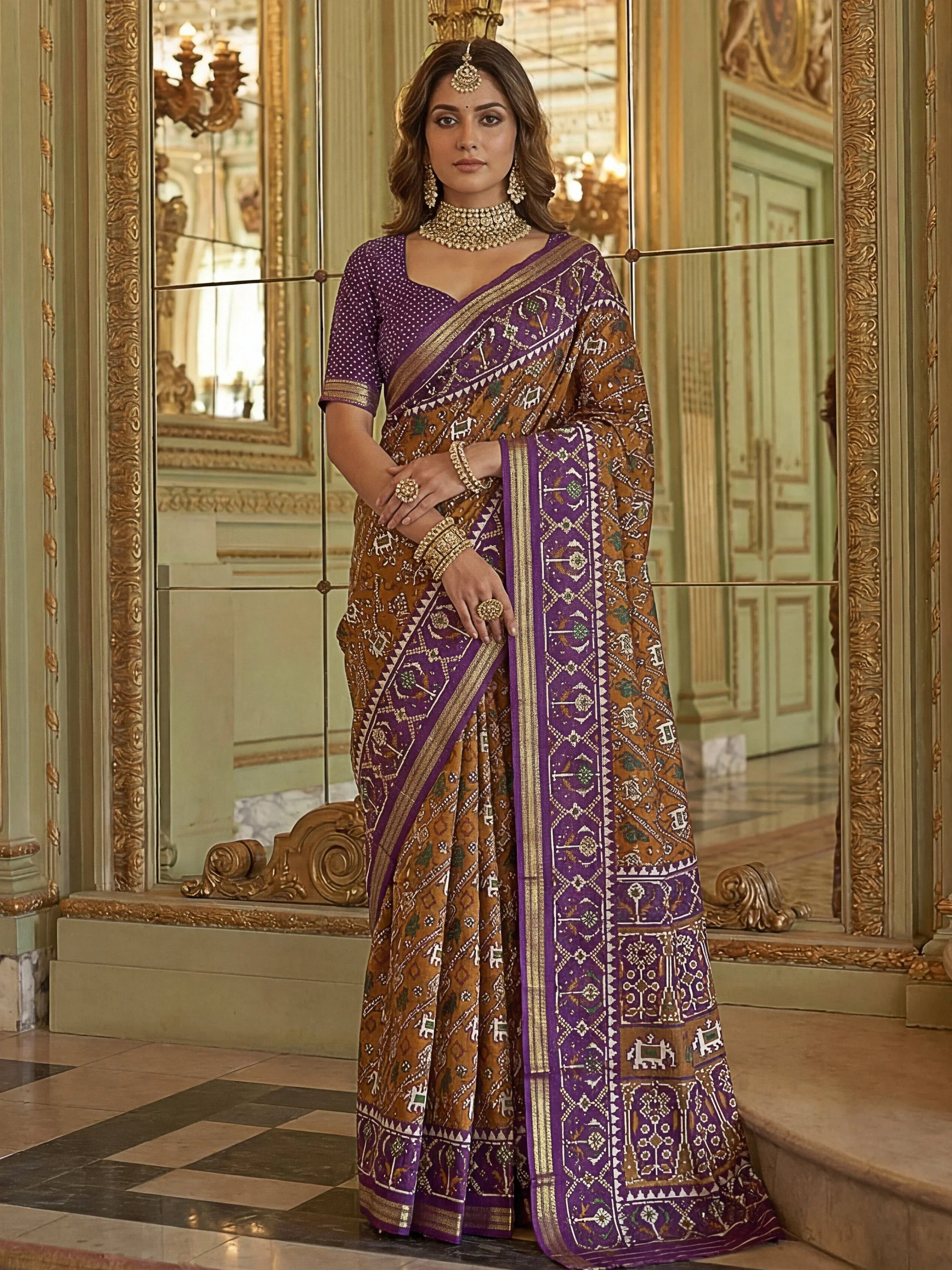 Purple Stunning Zari Weaving Silk Festive Wear Saree