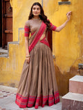 Beige Glamorous Weaving Border Silk Wedding Wear Half Saree Lehenga