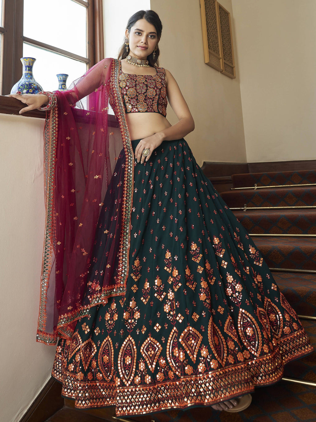 Miraculous Green Gota Patti Embroidered Georgette Party Wear Lehenga Choli
