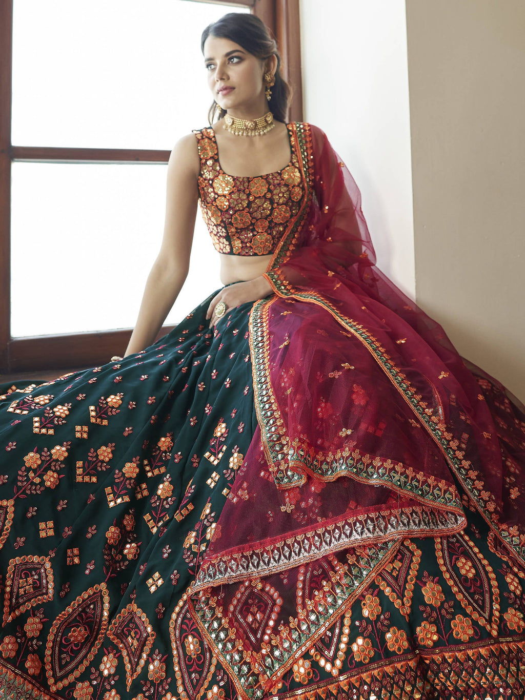 Miraculous Green Gota Patti Embroidered Georgette Party Wear Lehenga Choli