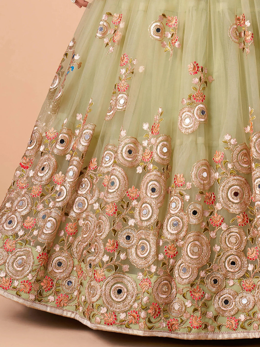 Stunning Pista Green Embroidered Net Bridesmaid Plus Size Lehenga Choli