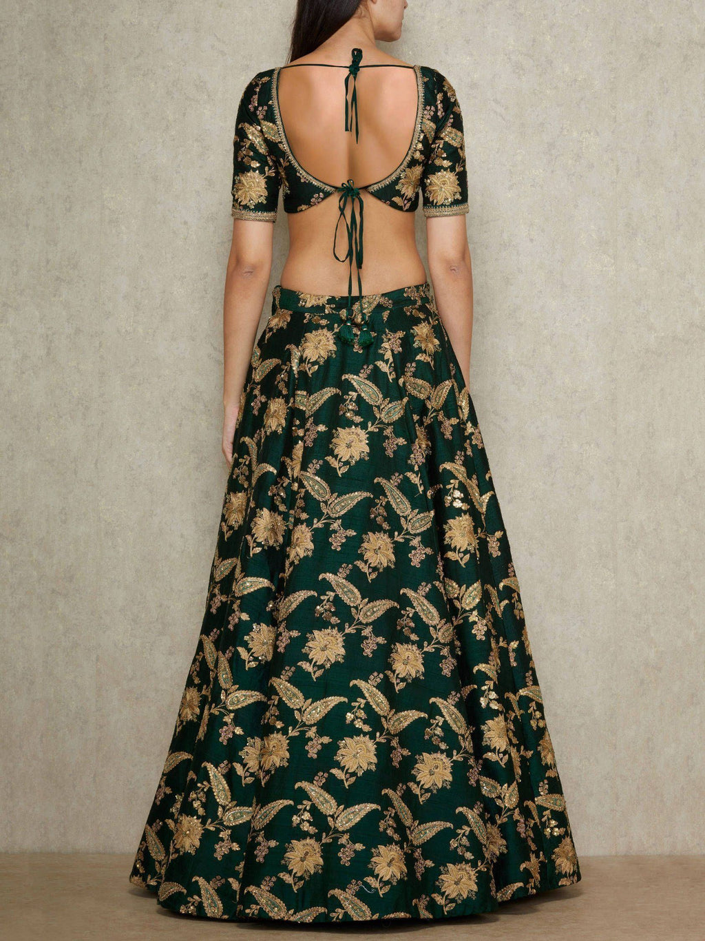 Sabyasachi Green Embroidered Silk Wedding Wear Lehenga Choli