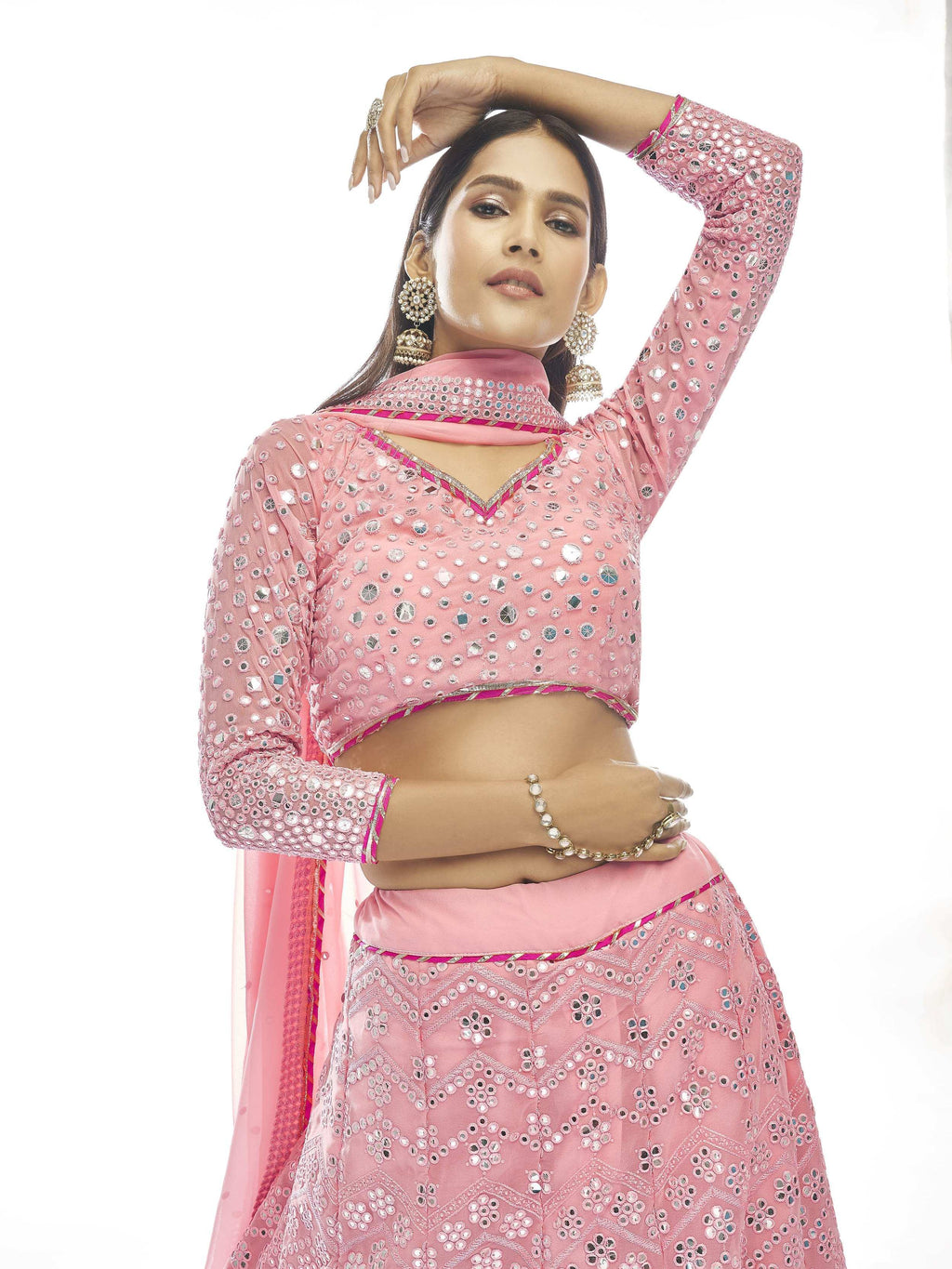 Fabulous Baby Pink Thread Embroidered Georgette Lehenga Choli