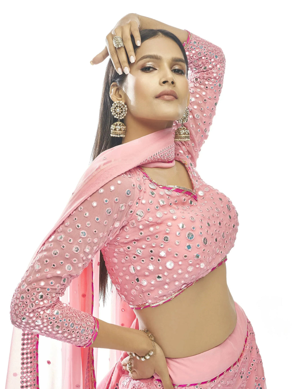 Fabulous Baby Pink Thread Embroidered Georgette Lehenga Choli