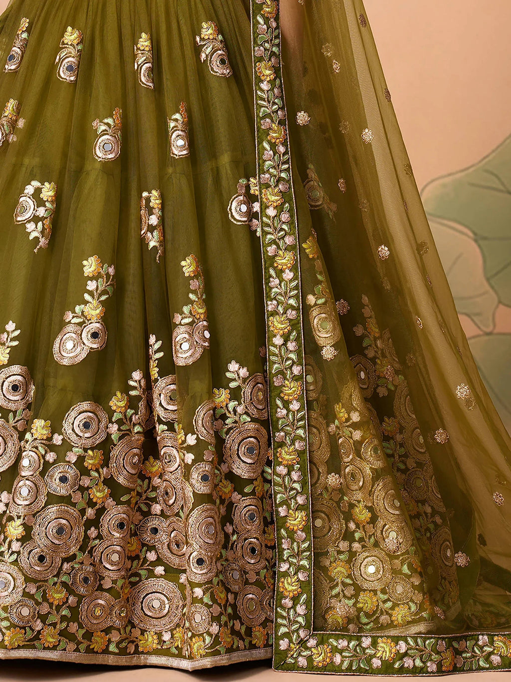 Green Gorgeous Embroidered Net Wedding Lehenga Choli