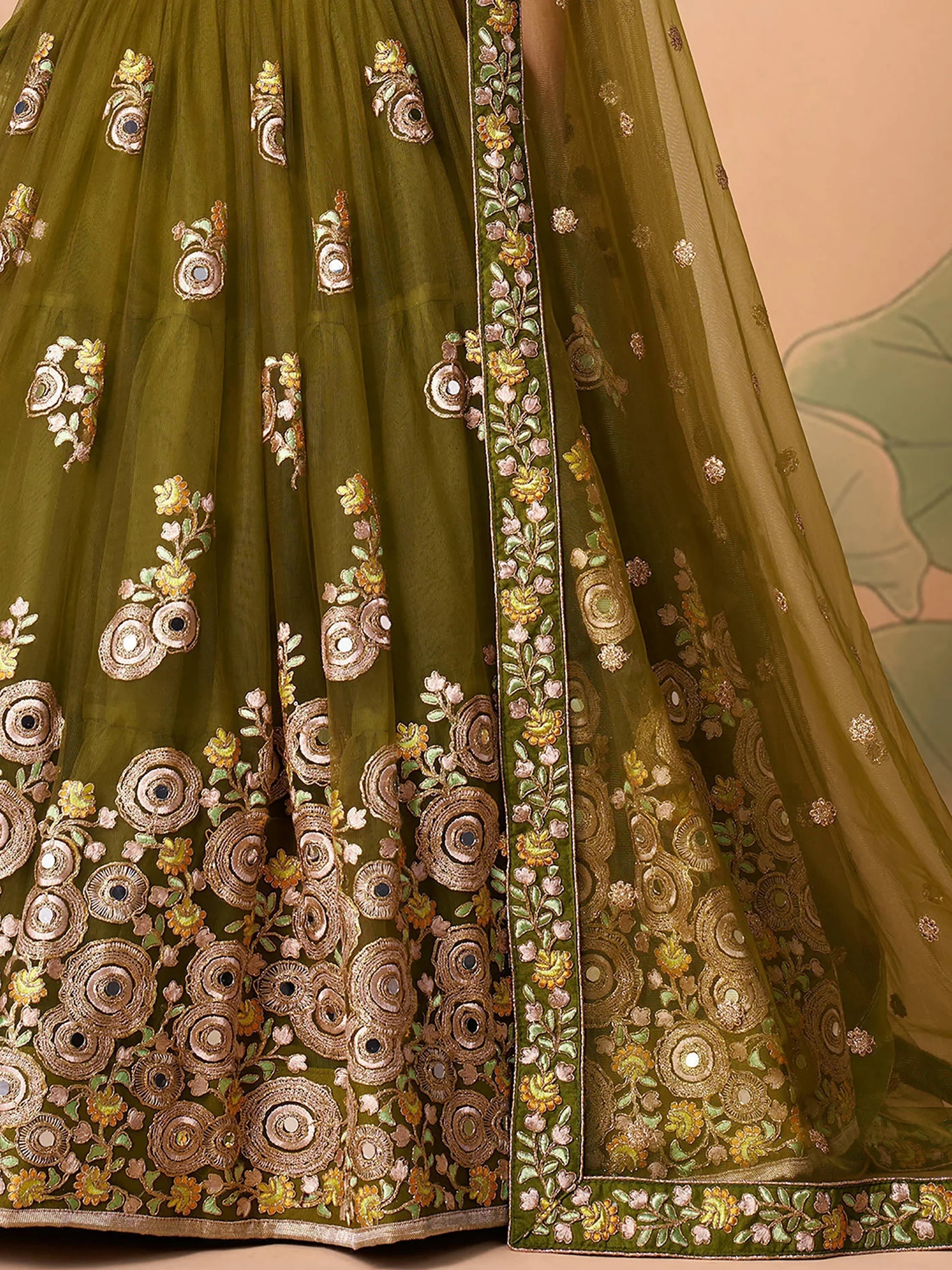 Green Gorgeous Embroidered Net Wedding Lehenga Choli