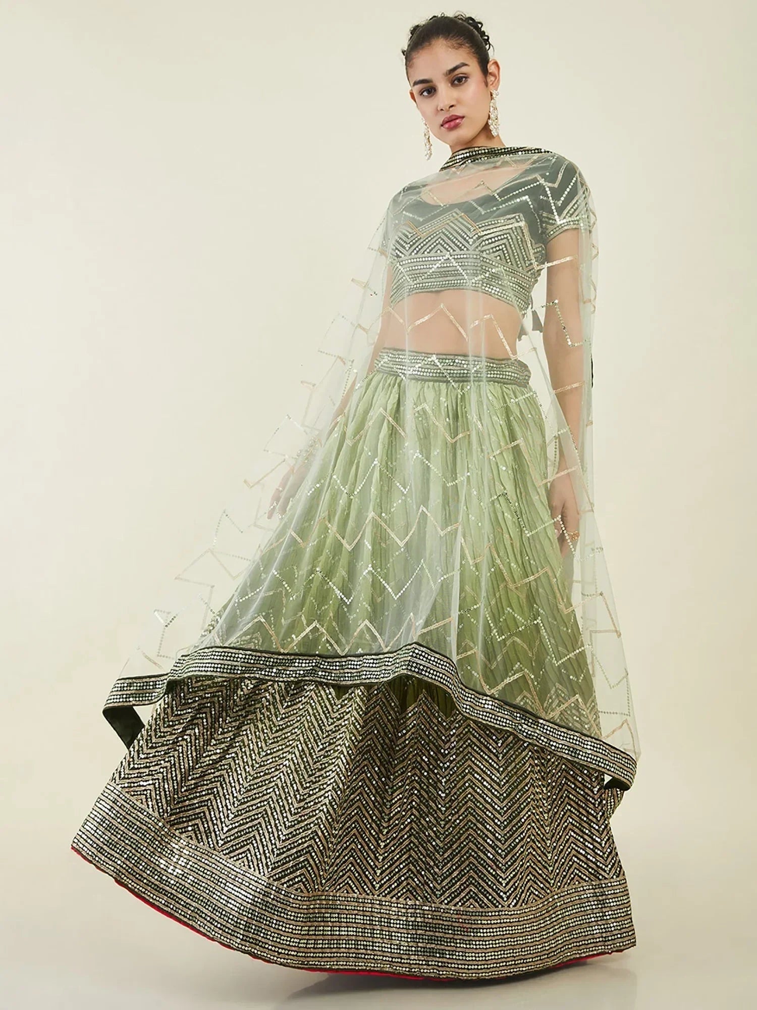 Green Enchanting Sequins Art Silk Reception Wear Lehenga Choli