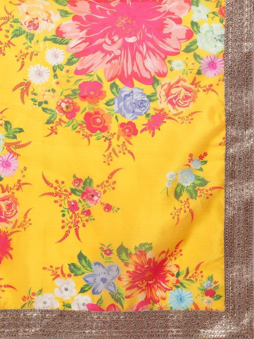 Mustard Floral Digital Printed Organza Bridal Lehenga Choli