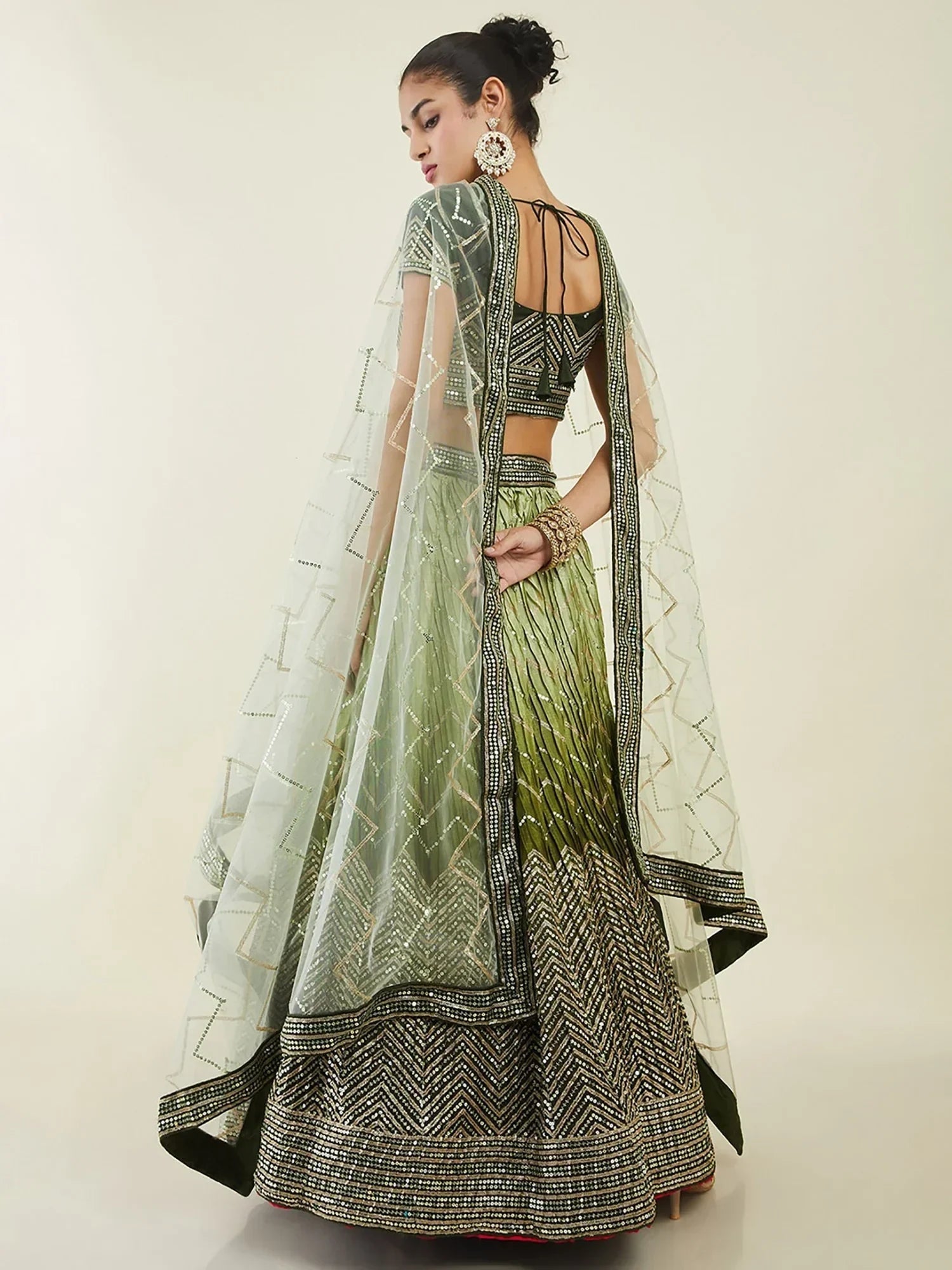Green Enchanting Sequins Art Silk Reception Wear Lehenga Choli