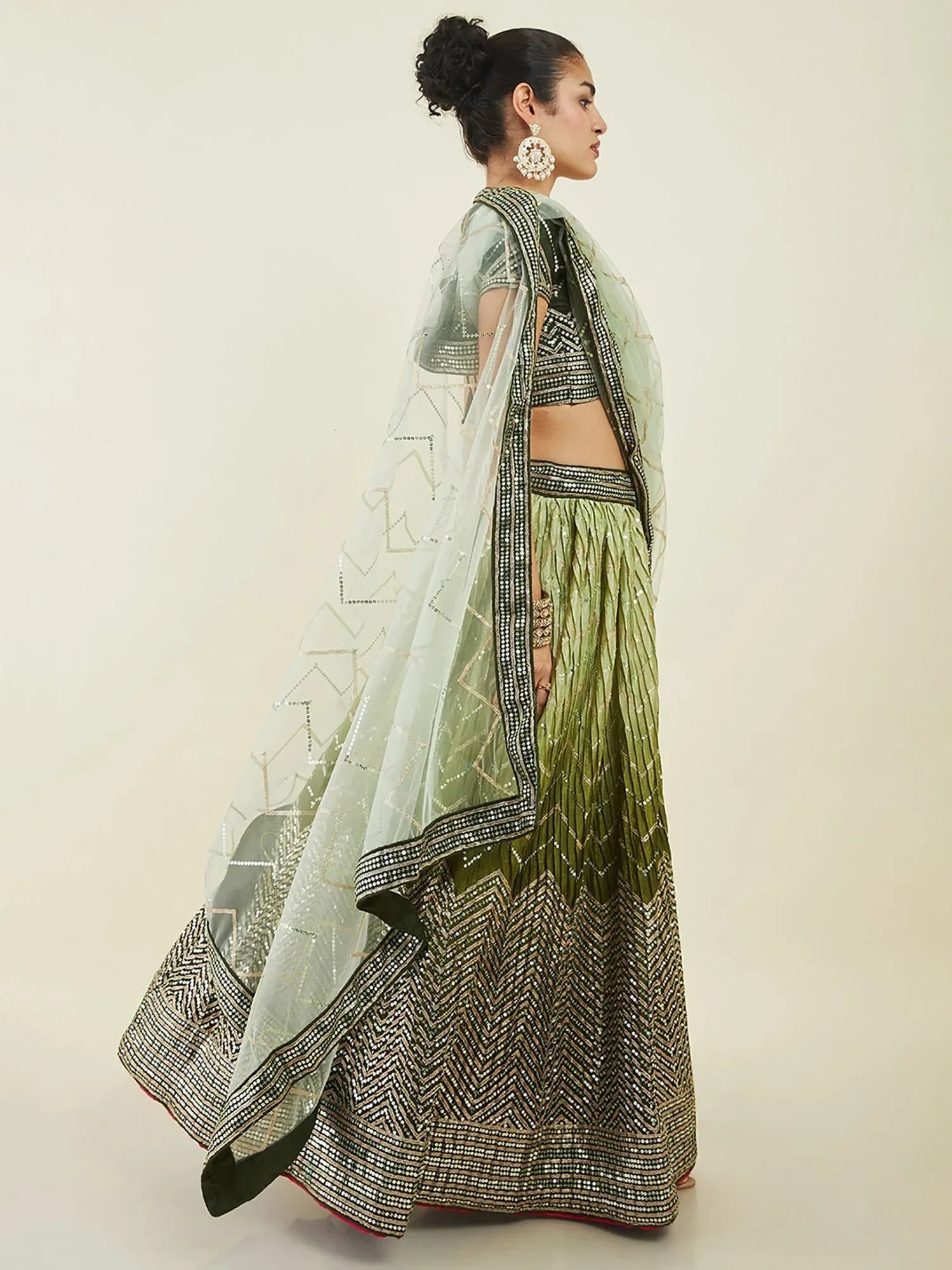 Green Enchanting Sequins Art Silk Reception Wear Lehenga Choli