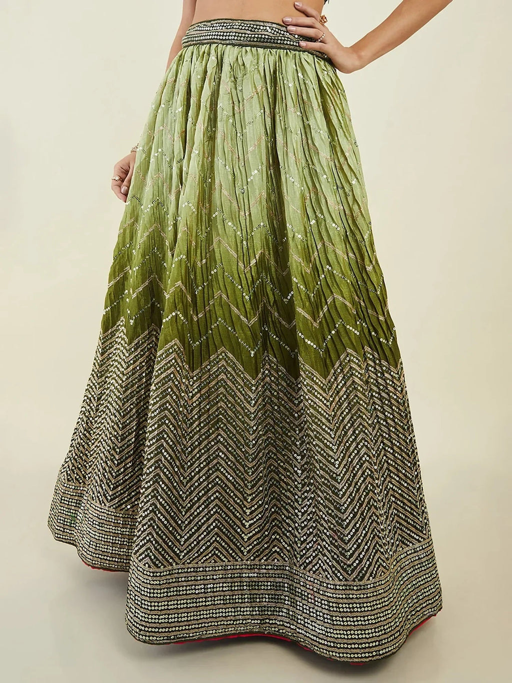 Green Enchanting Sequins Art Silk Reception Wear Lehenga Choli