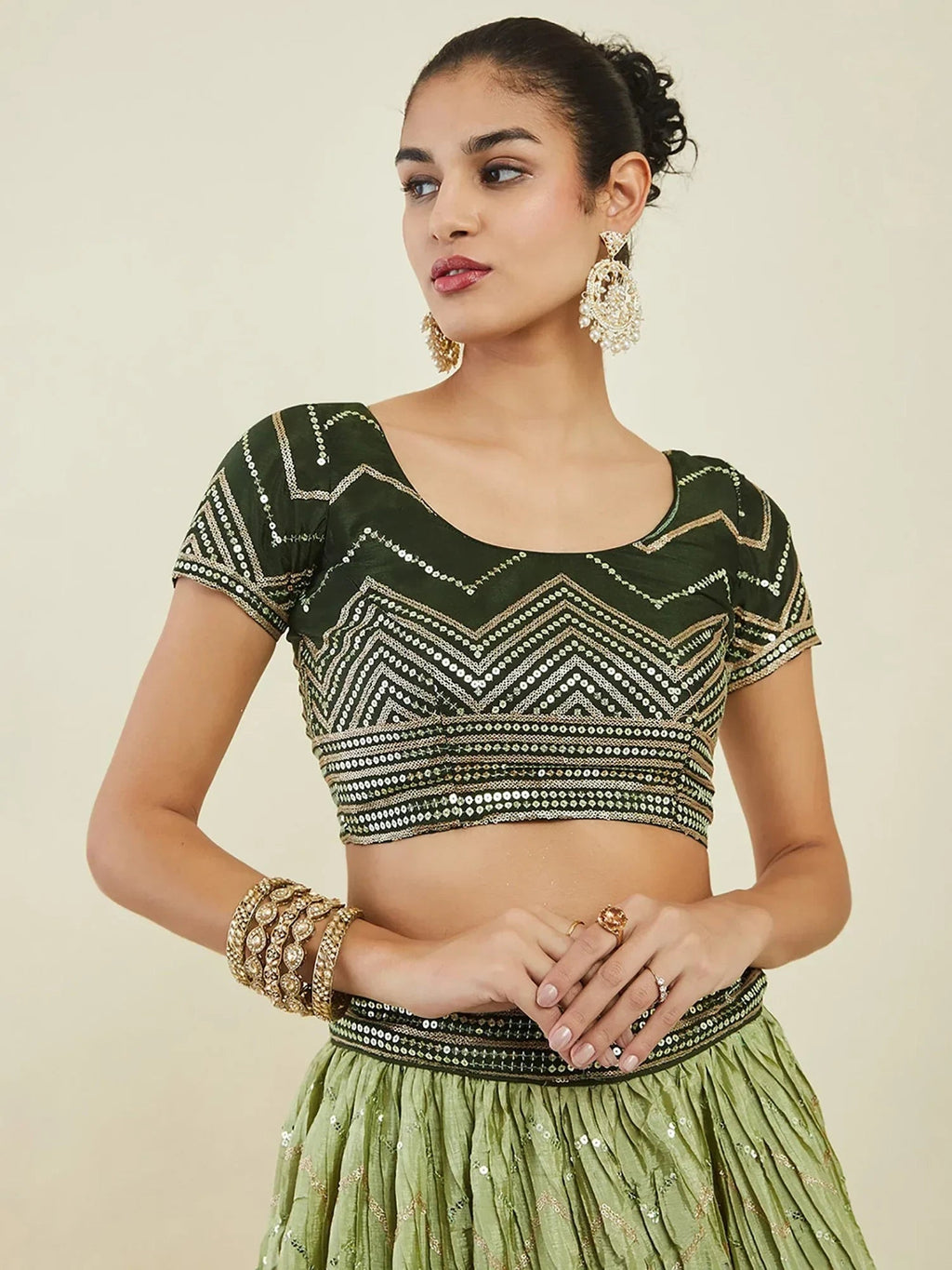 Green Enchanting Sequins Art Silk Reception Wear Lehenga Choli