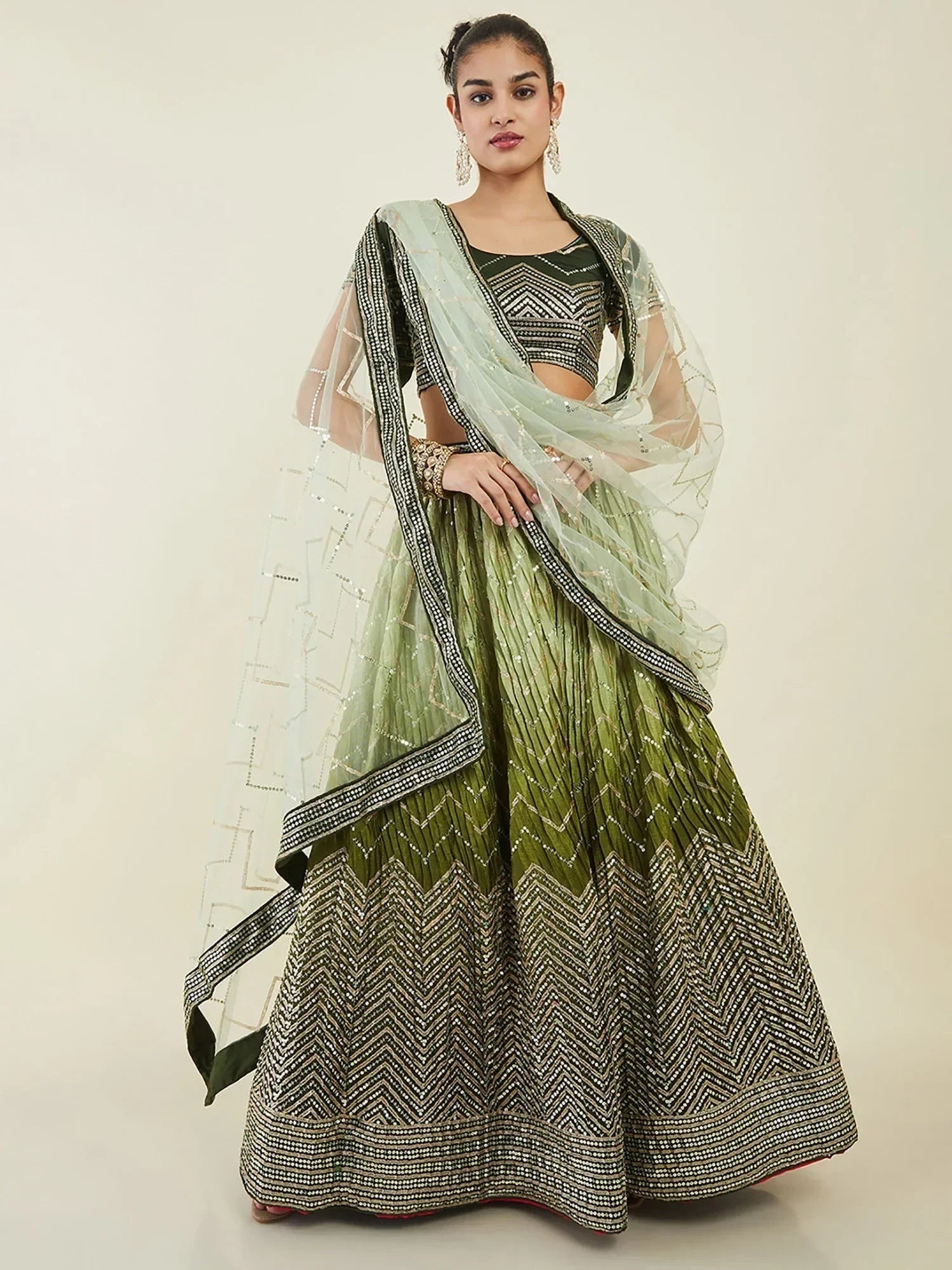 Green Enchanting Sequins Art Silk Reception Wear Lehenga Choli