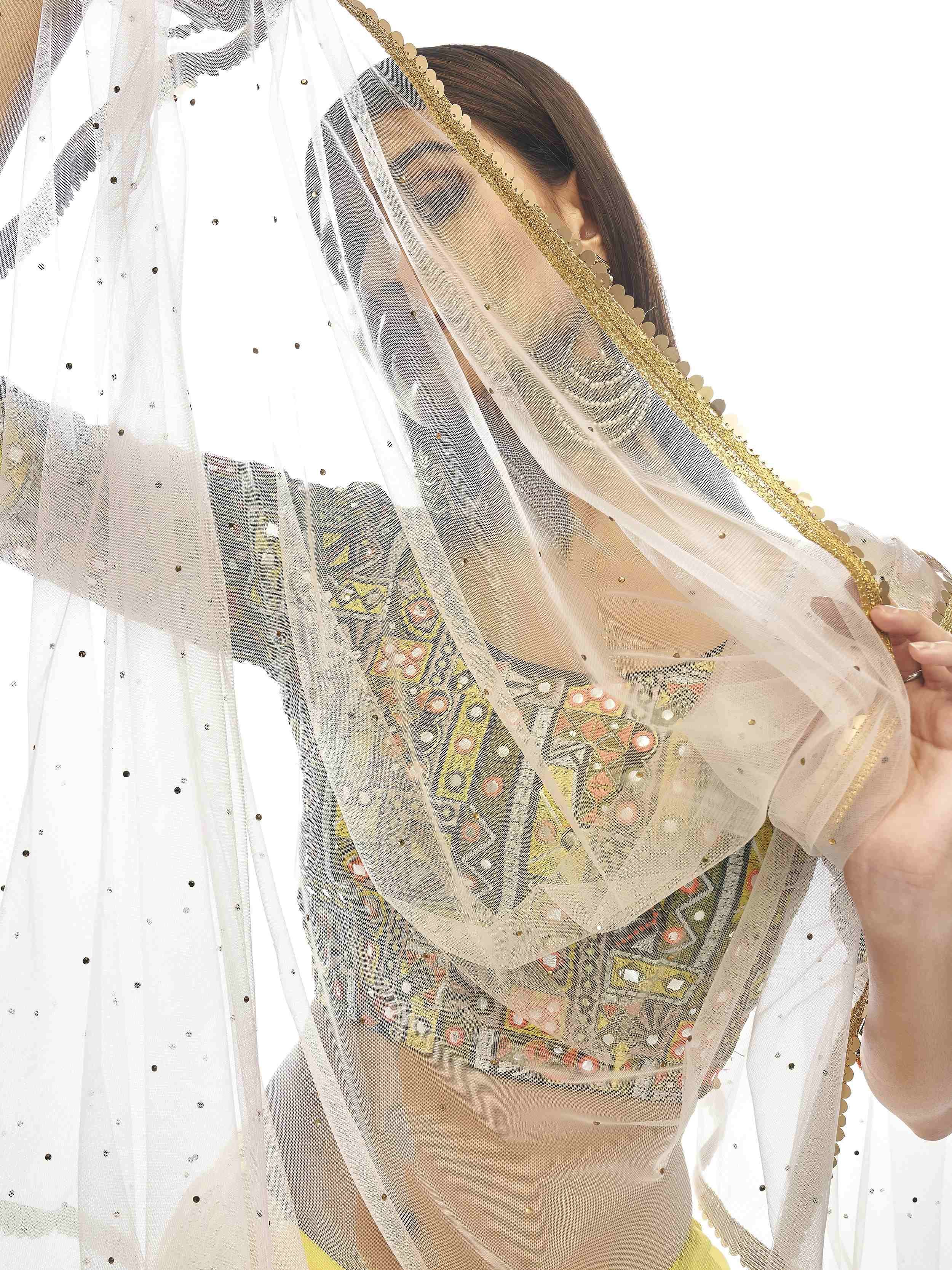 Shaded Pink And Yellow Georgette Lehenga With Embroidered Choli