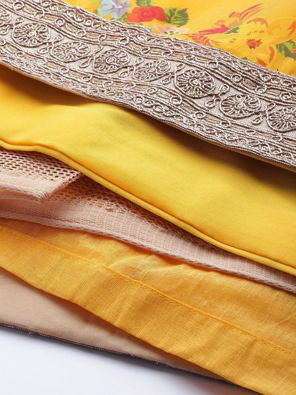 Mustard Floral Digital Printed Organza Bridal Lehenga Choli