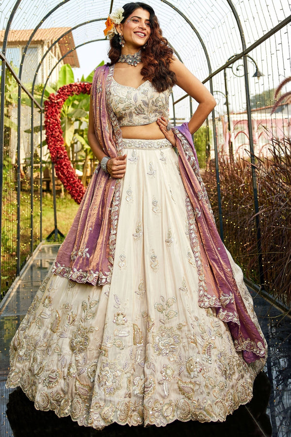 Premium Pure Tissue Ivory Cream Designer Lehenga Choli