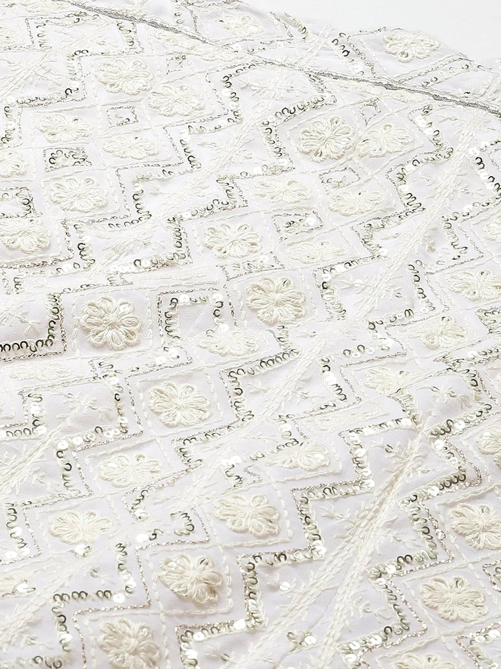 Impressive White Sequins Bridesmaid Monochrome Lehenga Choli