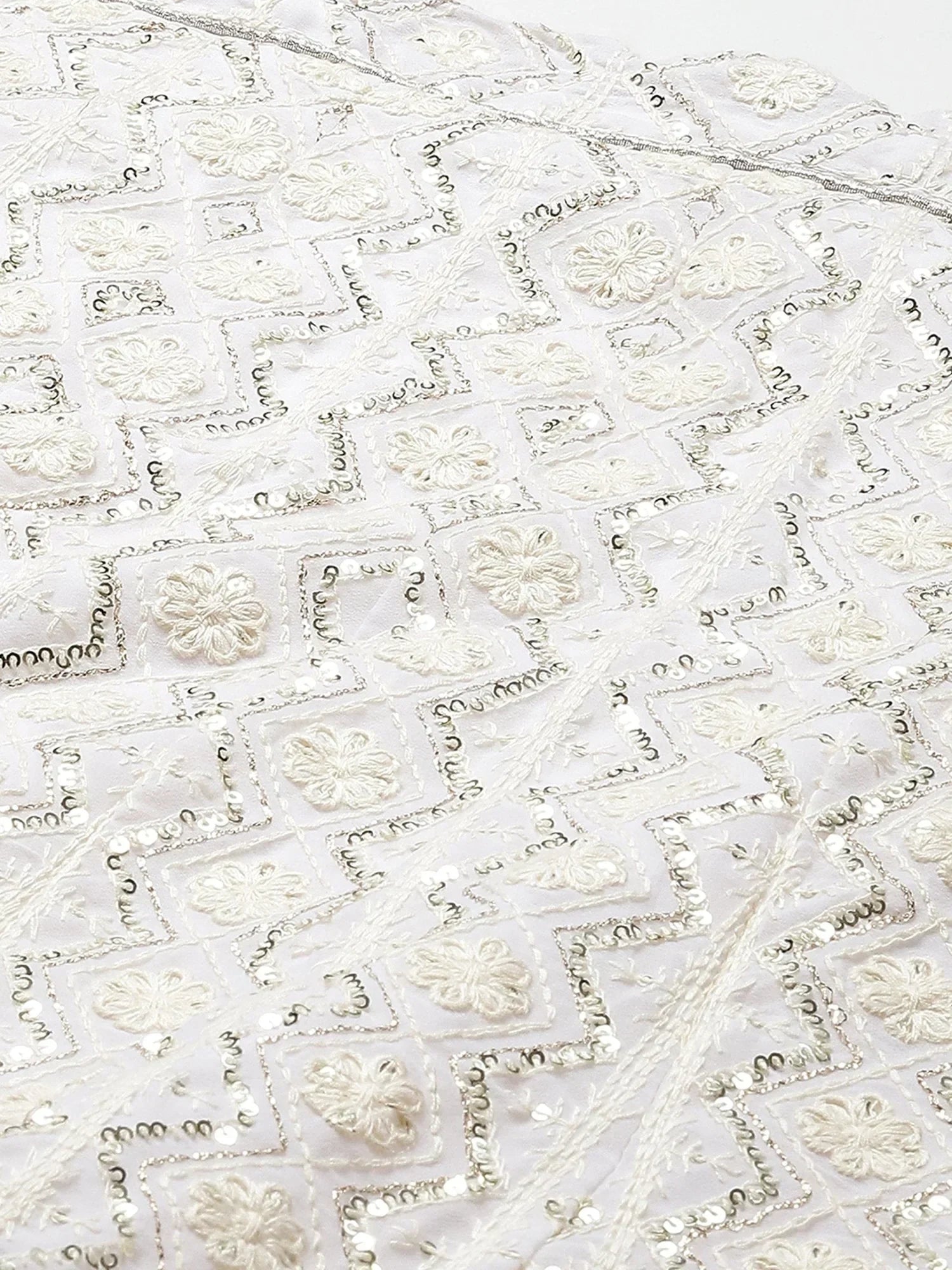 Impressive White Sequins Bridesmaid Monochrome Lehenga Choli