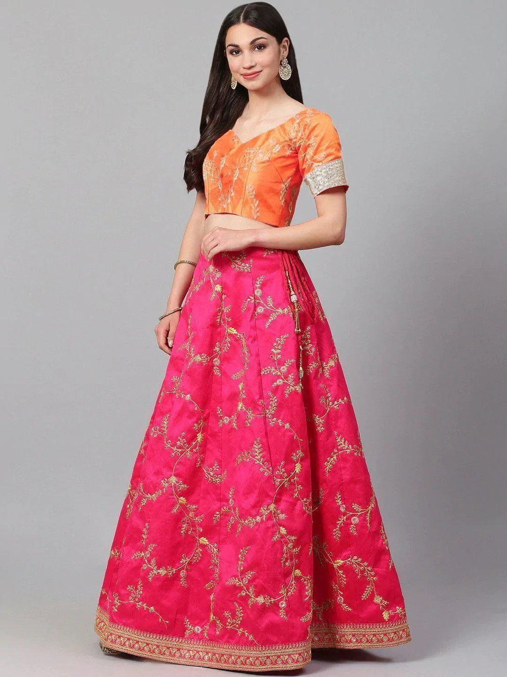 Pink Sabyasachi Off Floral Orangza Wedding Wear Saree With Blouse
