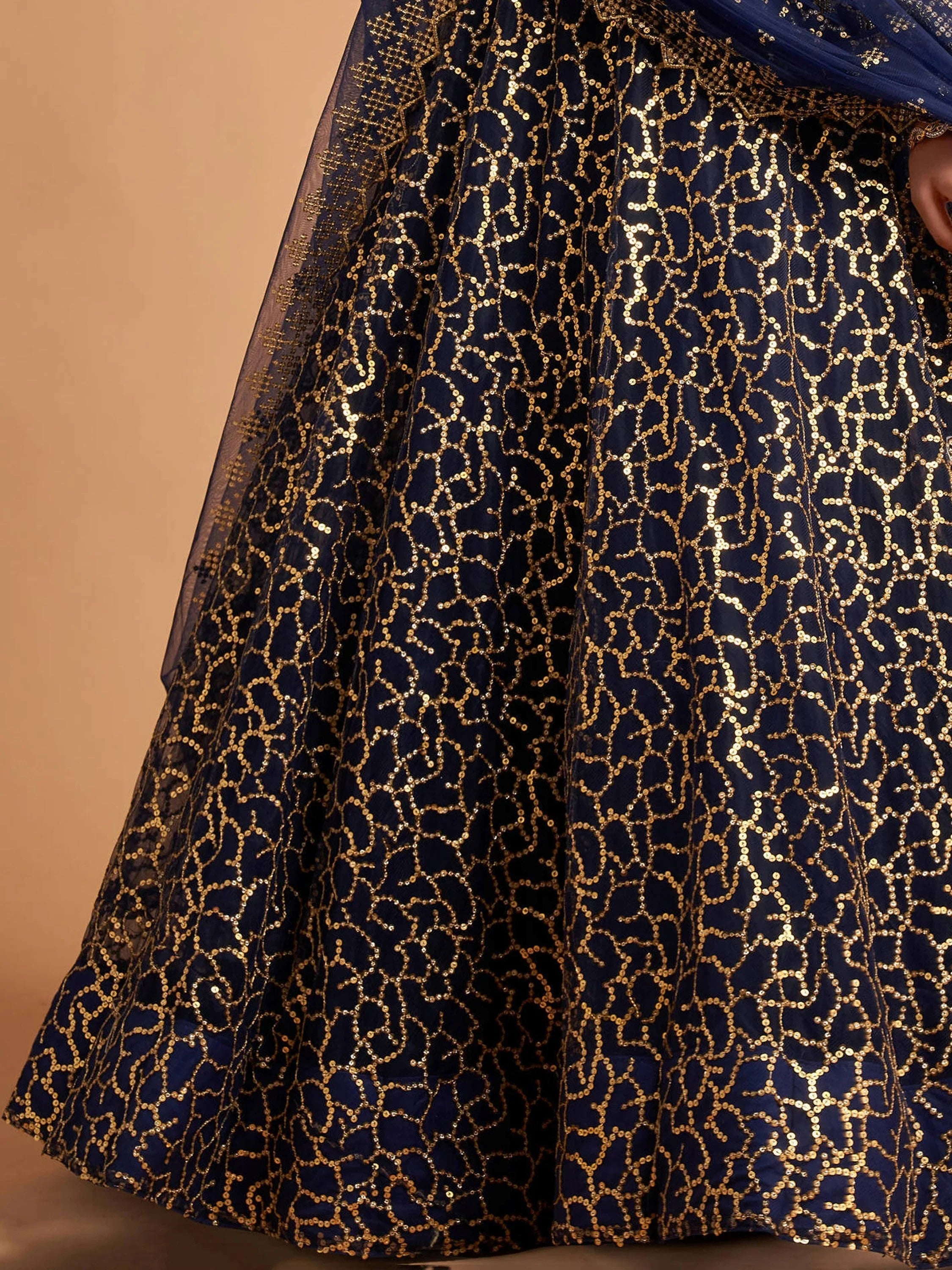 Blue Thread Embroidered Net Wedding Wear Lehenga Choli