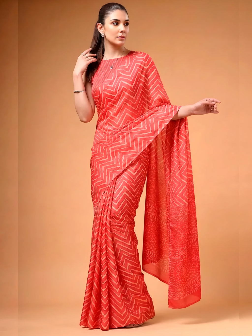Coral Charming Digital Printed Satin Festive Wear Saree With Blouse