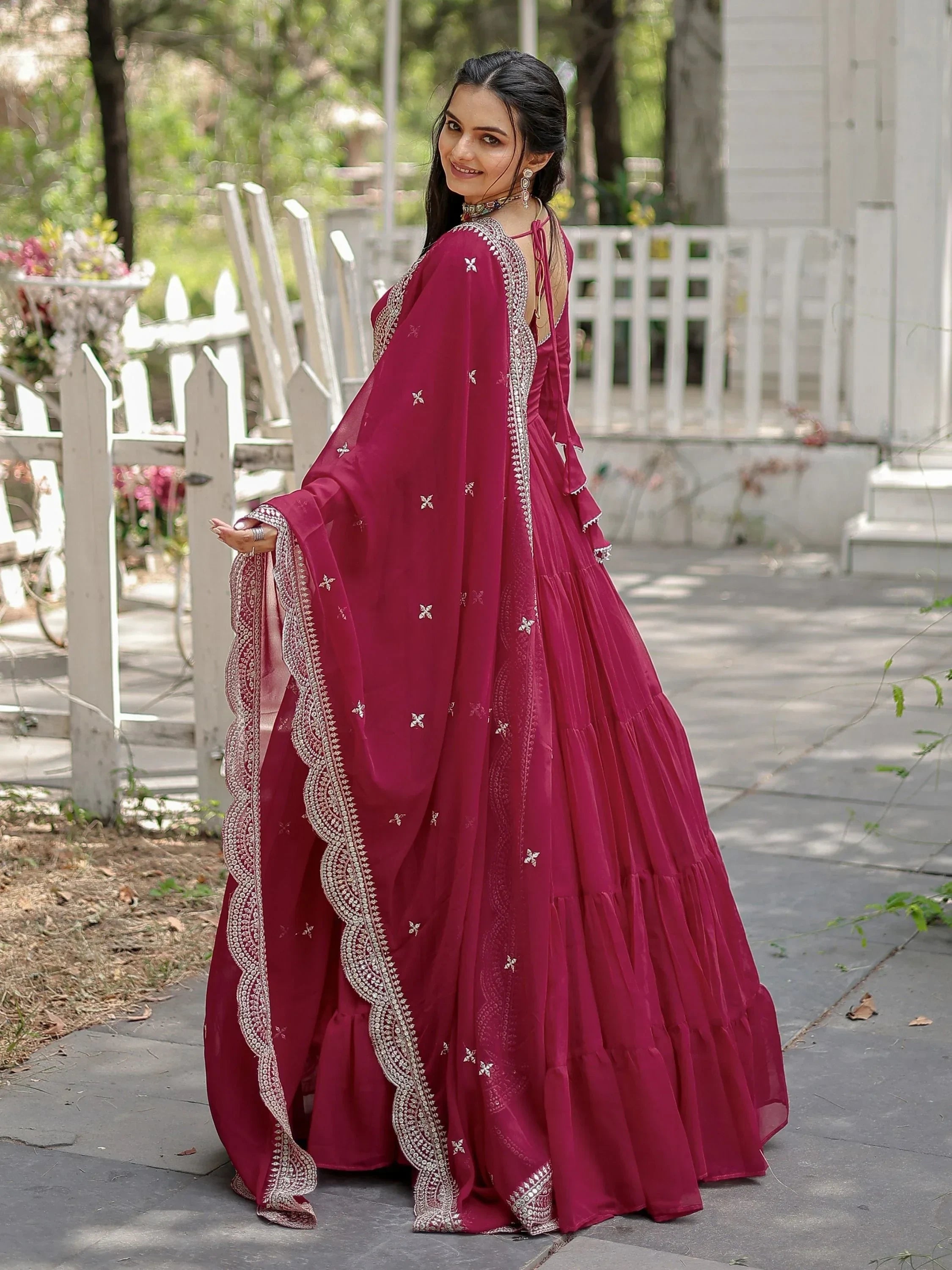 Pink Stunning Georgette Function Wear Plain Gown With Dupatta