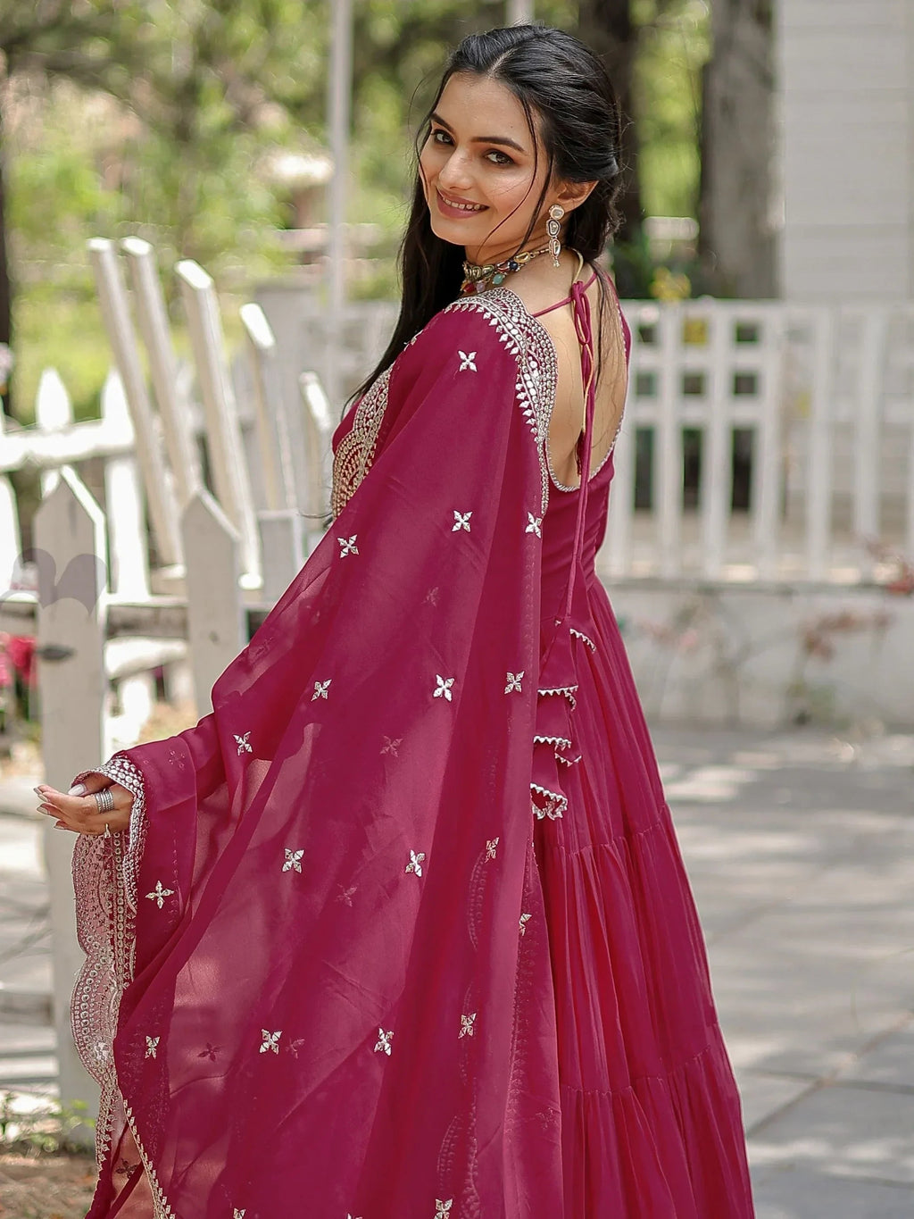 Pink Stunning Georgette Function Wear Plain Gown With Dupatta