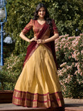 Cream Amazing Zari Weaving Kanchipuram Silk Traditional Lehenga Choli