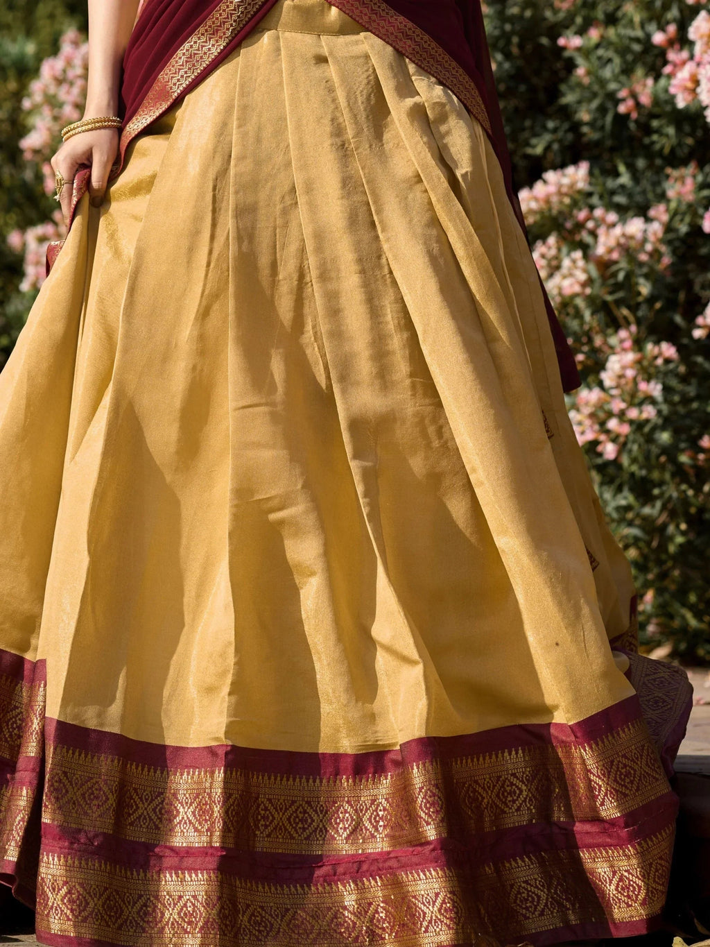 Cream Amazing Zari Weaving Kanchipuram Silk Traditional Lehenga Choli