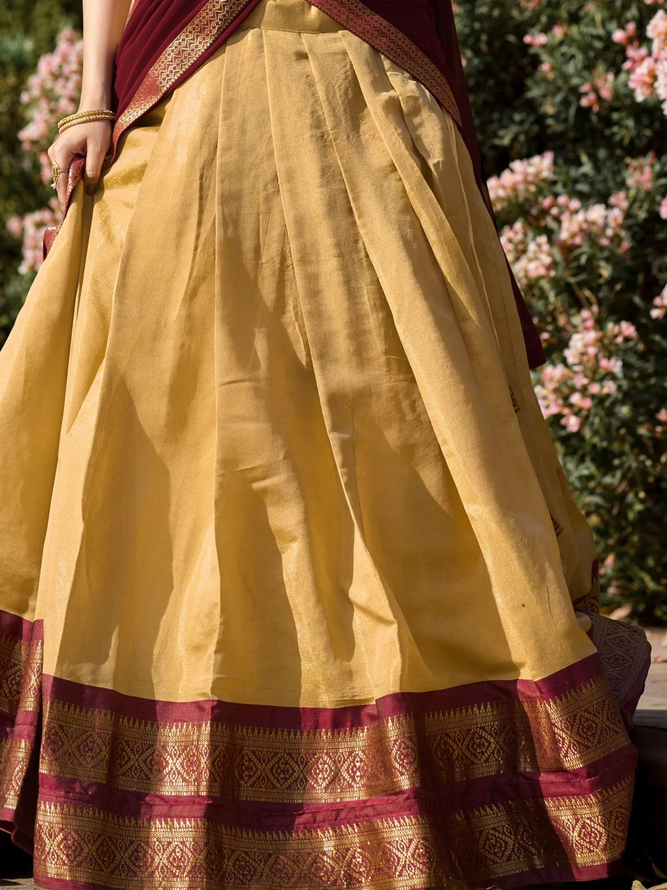 Cream Amazing Zari Weaving Kanchipuram Silk Traditional Lehenga Choli