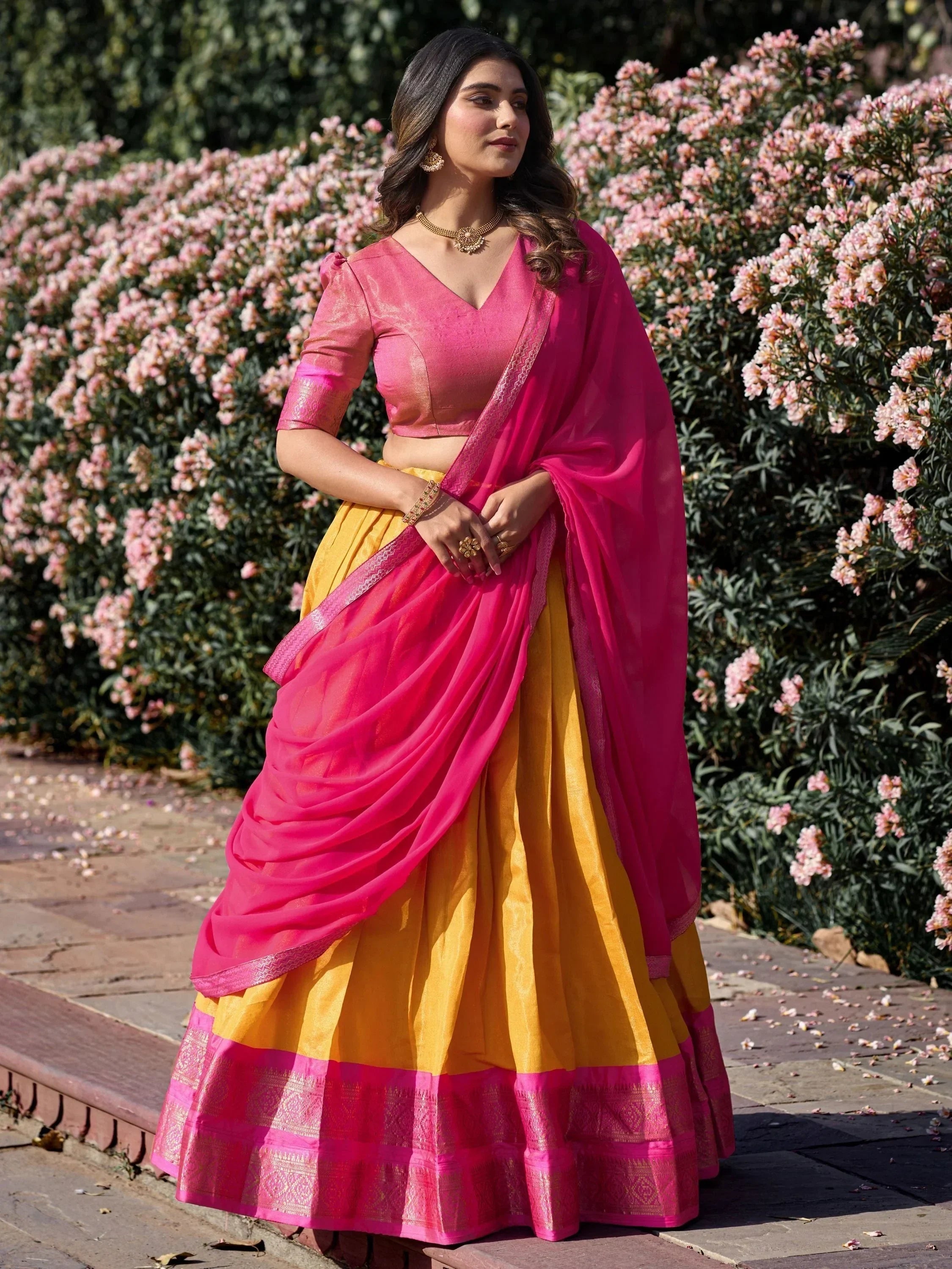 Mustard Amazing Zari Weaving Kanchipuram Silk Traditional Lehenga Choli
