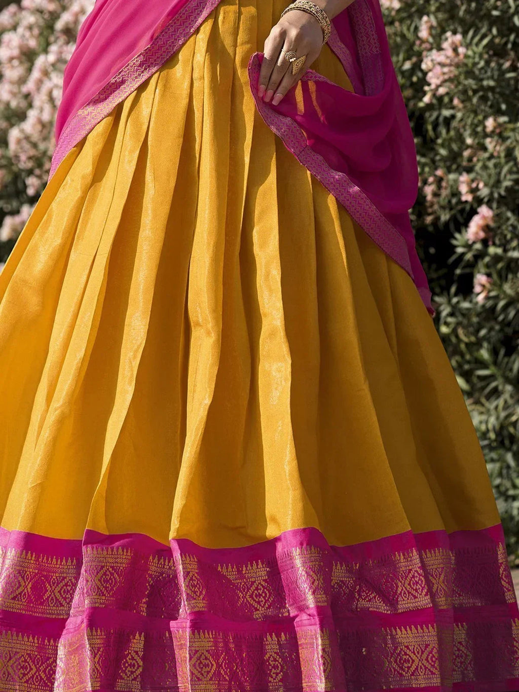 Mustard Amazing Zari Weaving Kanchipuram Silk Traditional Lehenga Choli