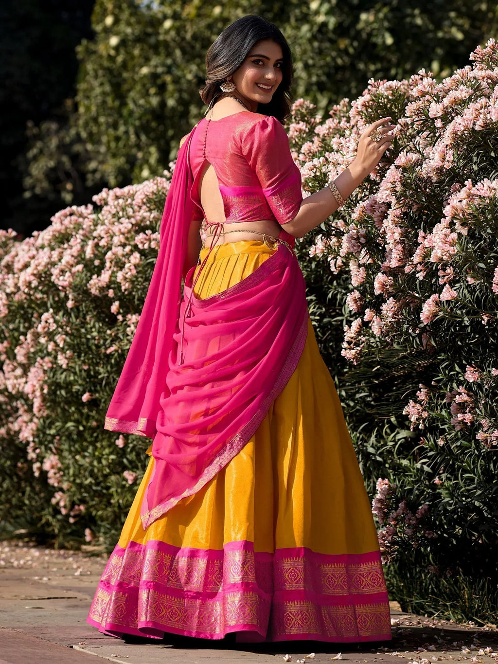 Mustard Amazing Zari Weaving Kanchipuram Silk Traditional Lehenga Choli