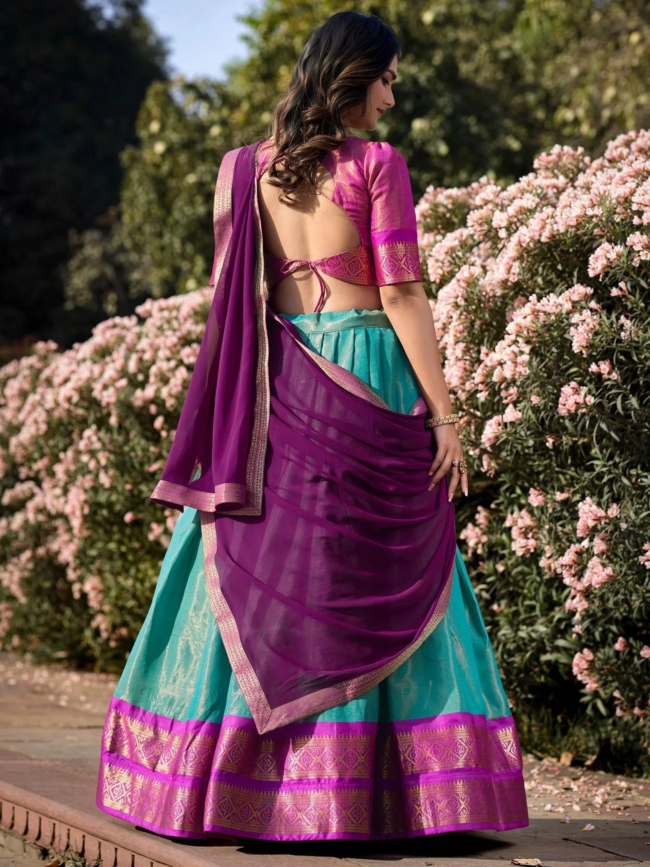 Sky Blue Amazing Zari Weaving Kanchipuram Silk Traditional Lehenga Choli