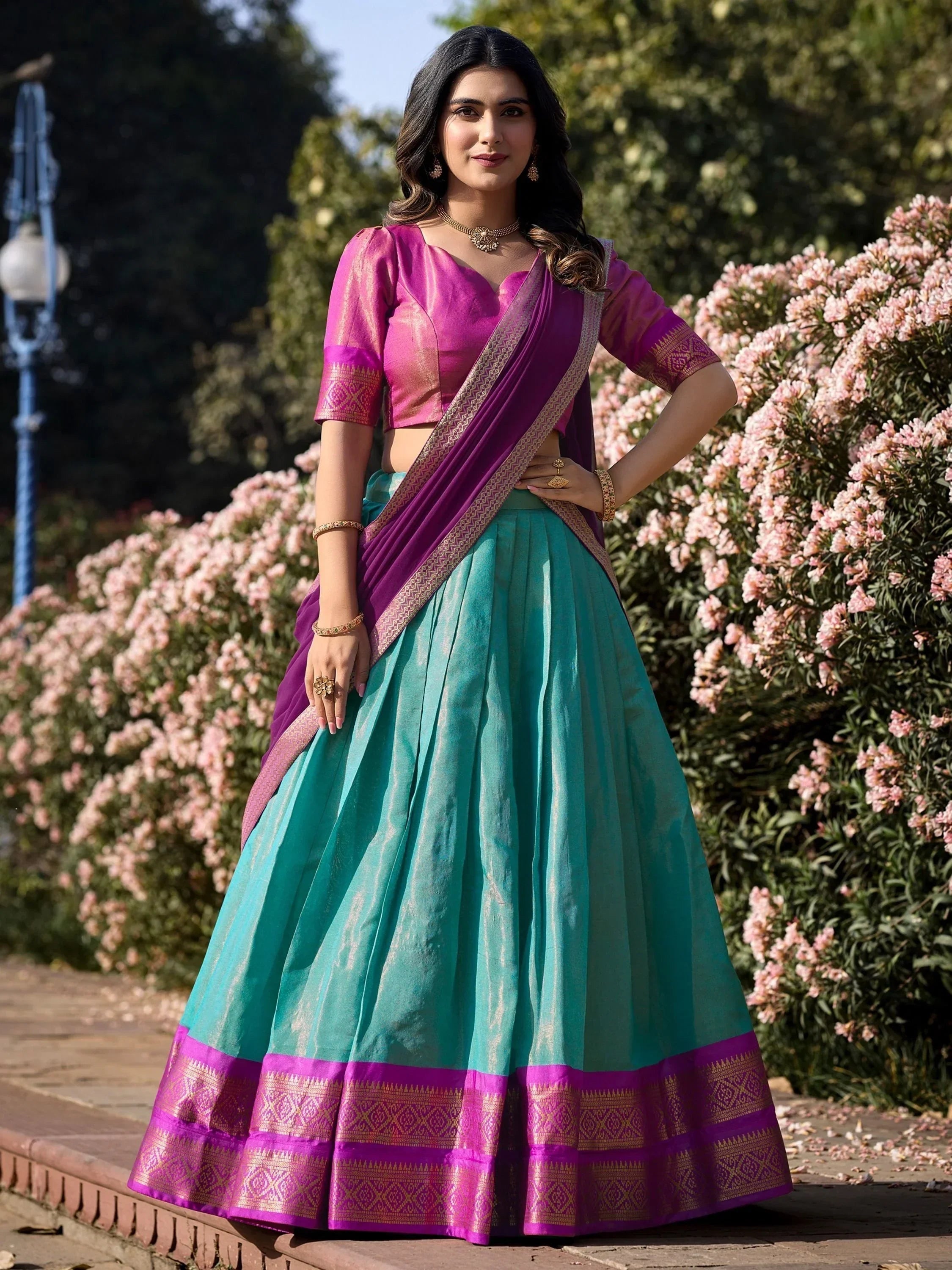 Sky Blue Amazing Zari Weaving Kanchipuram Silk Traditional Lehenga Choli